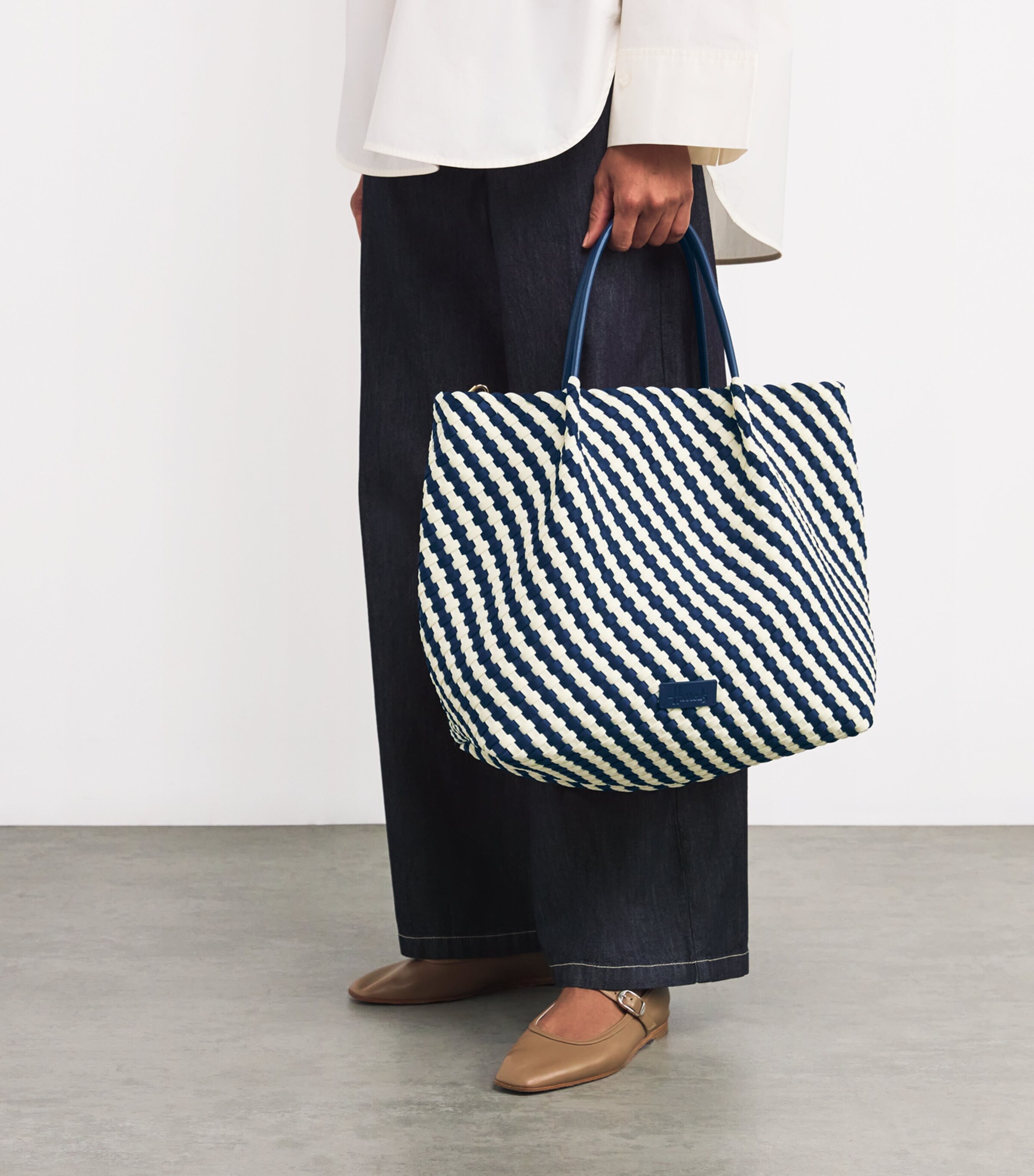 Harrods Neoprene Woven East-West Tote Bag Navy Image 5