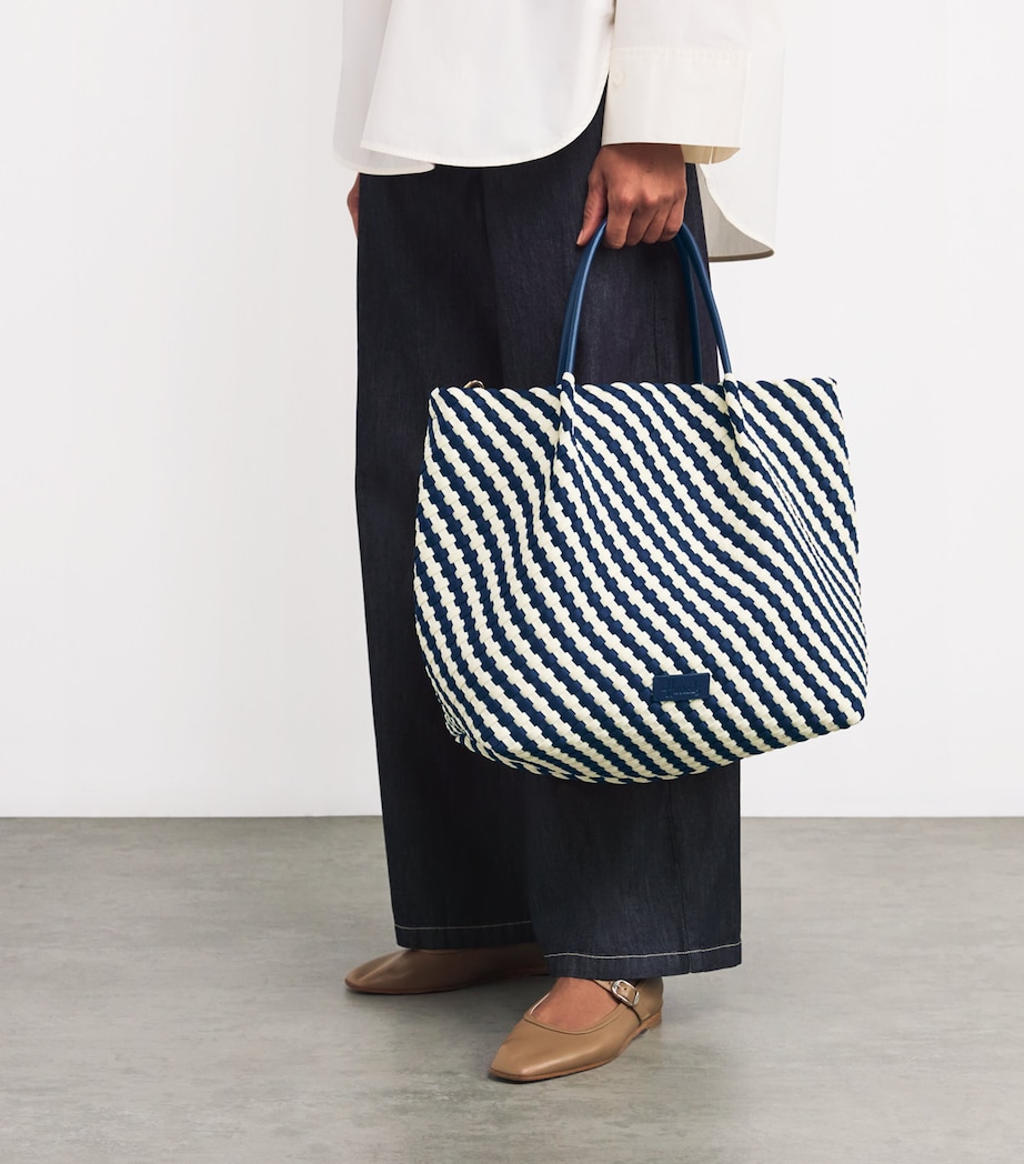 Harrods Neoprene Woven East-West Tote Bag Navy Image 5
