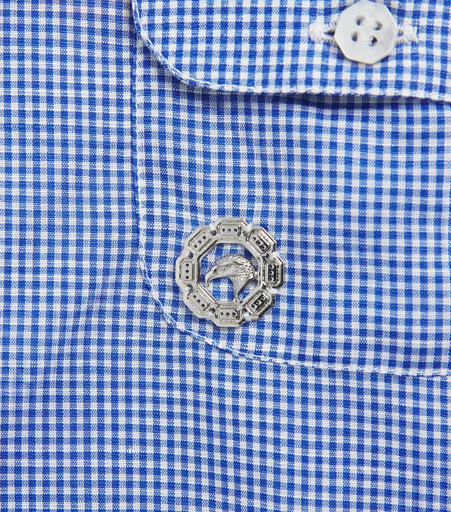 Stefano Ricci Kids Cotton-Linen Check Shirt (6-16 Years) C. Whte + L Blue Image 3
