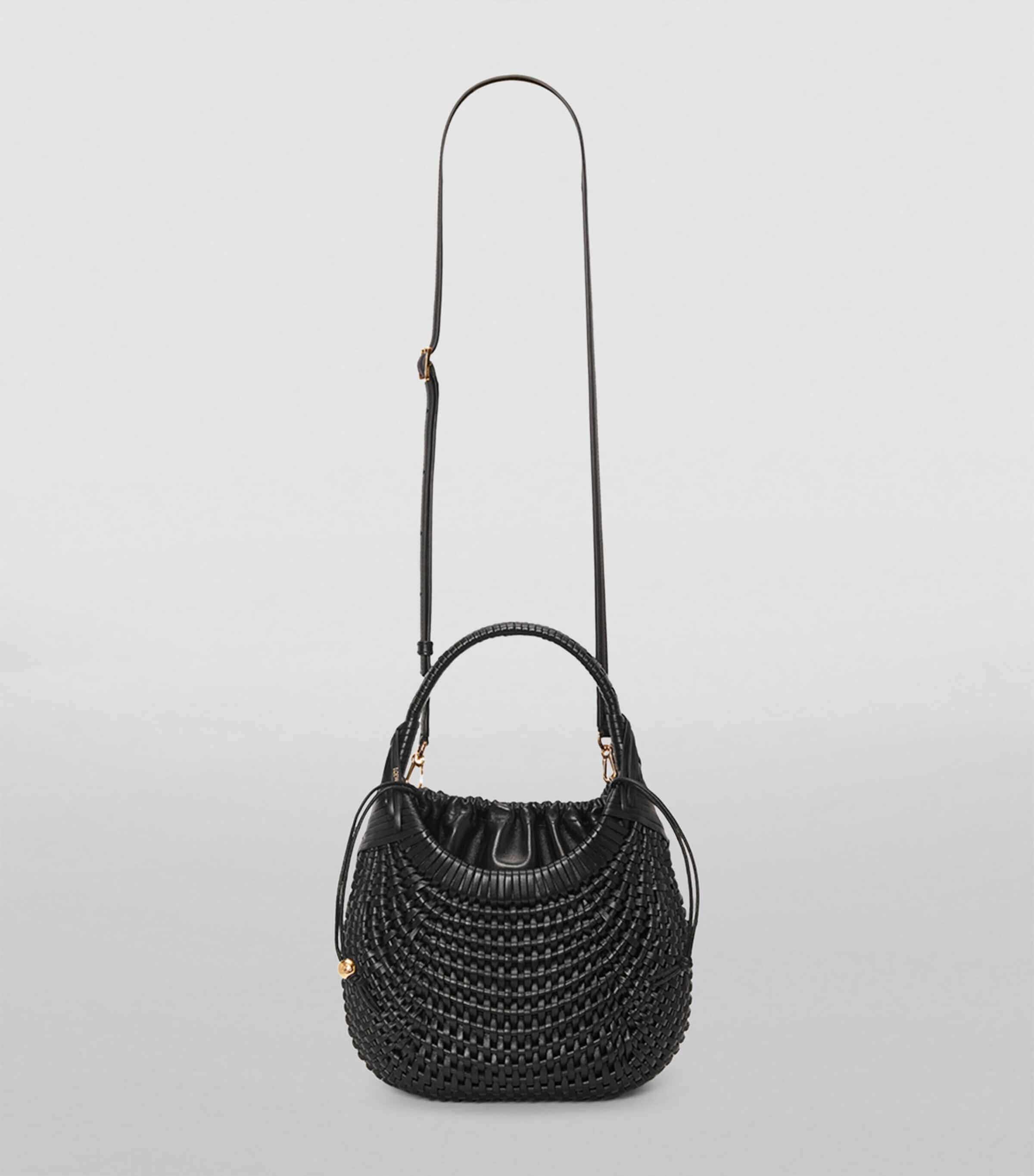 Leather Diamond Top-Handle Bag BLACK Image 6