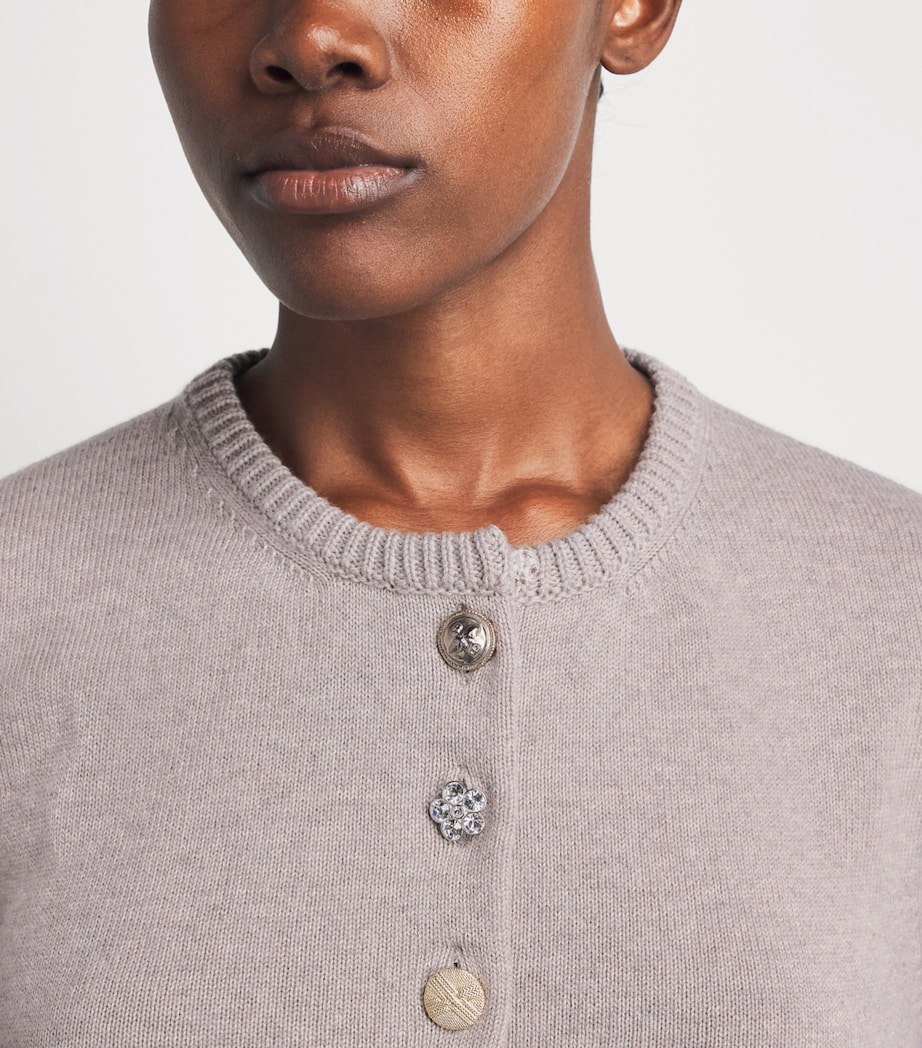 Barrie Womens Cashmere-Cotton Jewel-Button Cardigan Drift Image 3