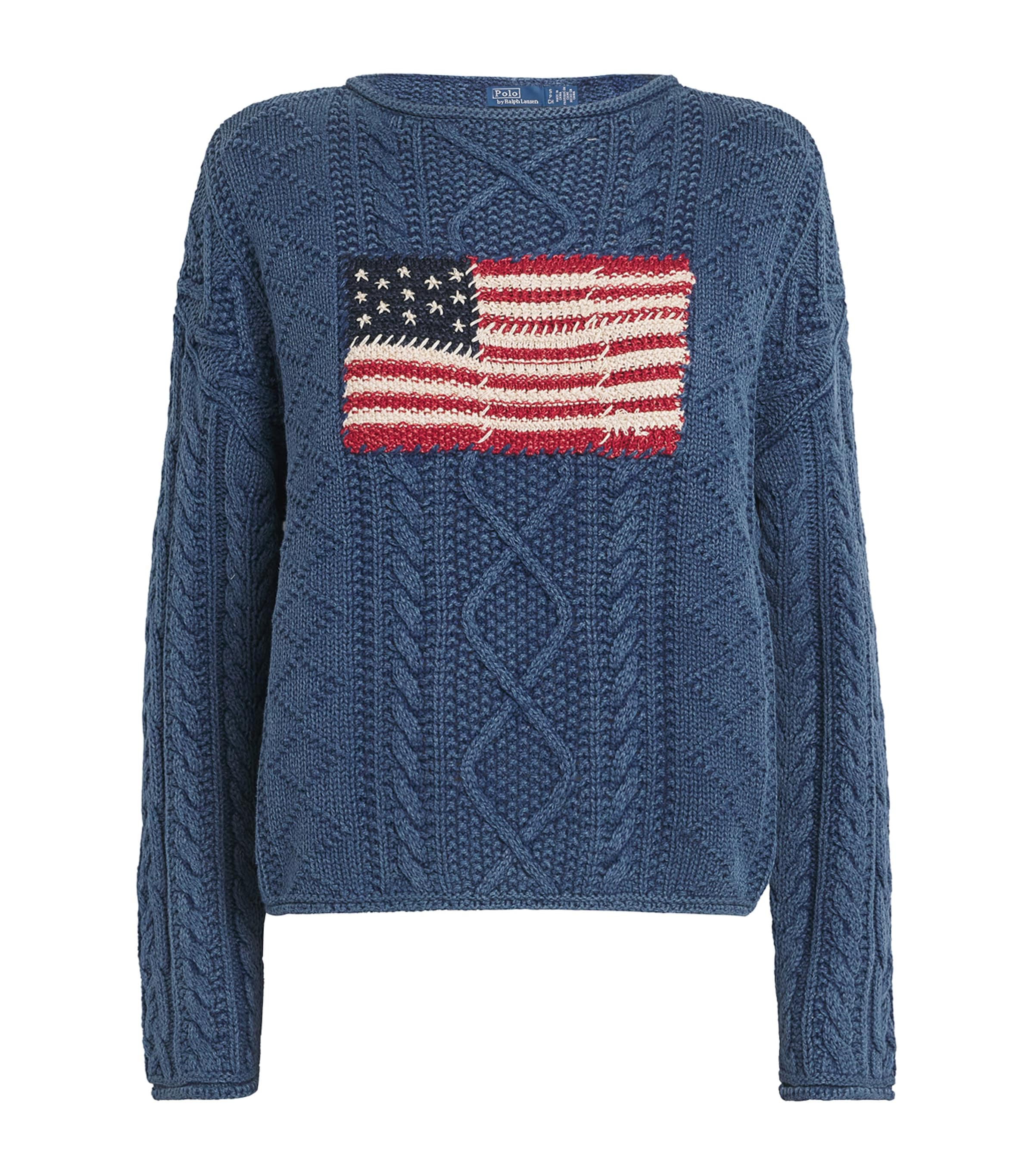 Shop Polo Ralph Lauren Cotton Aran-knit Flag Sweater
