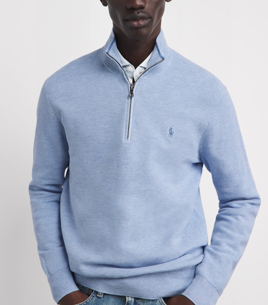 Polo Ralph Lauren Mens Cotton Quarter-Zip Sweatshirt Blue Hyacinth Hthr Image 3