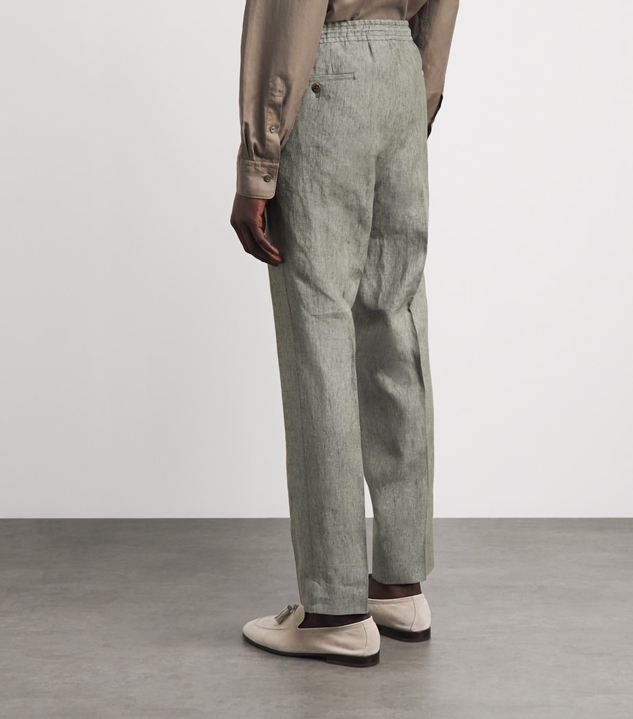 Corneliani Mens Linen Drawstring Trousers Green Coloured Image 5