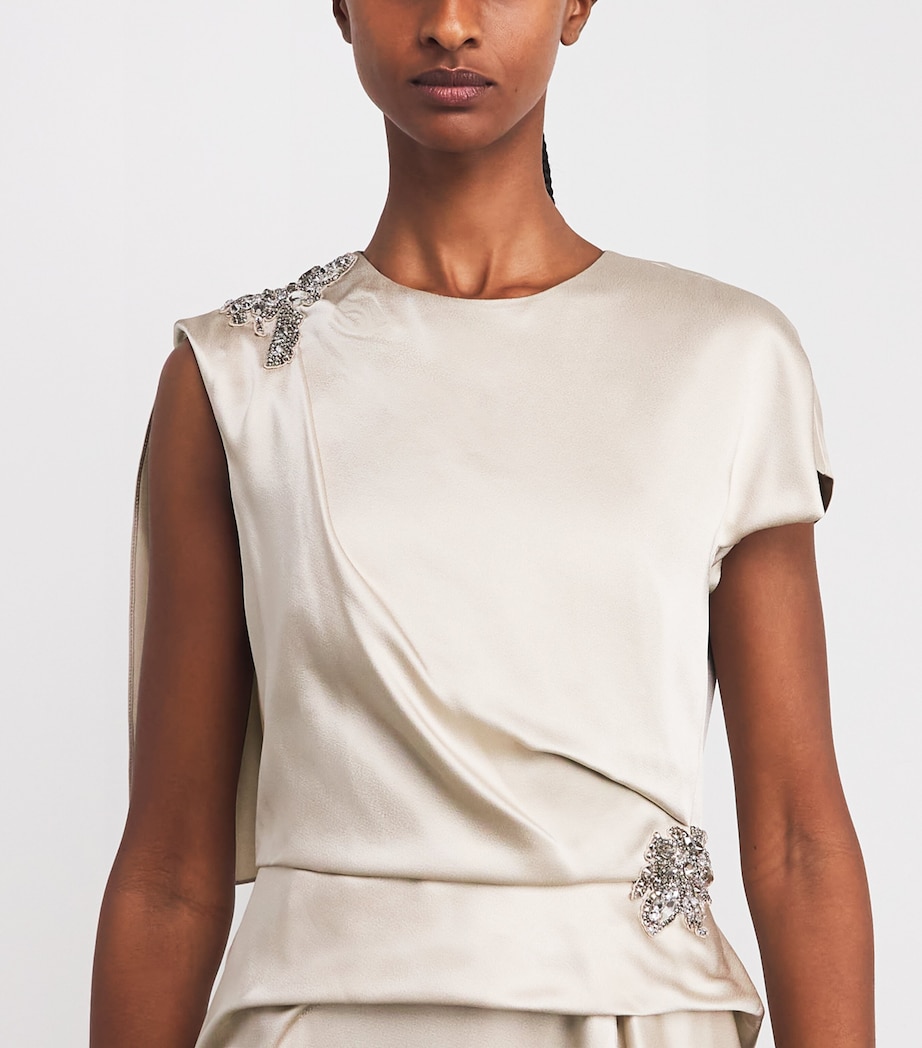 Satin Cady Embellished Draped Midi Dress CHAMPAGNE Image 4