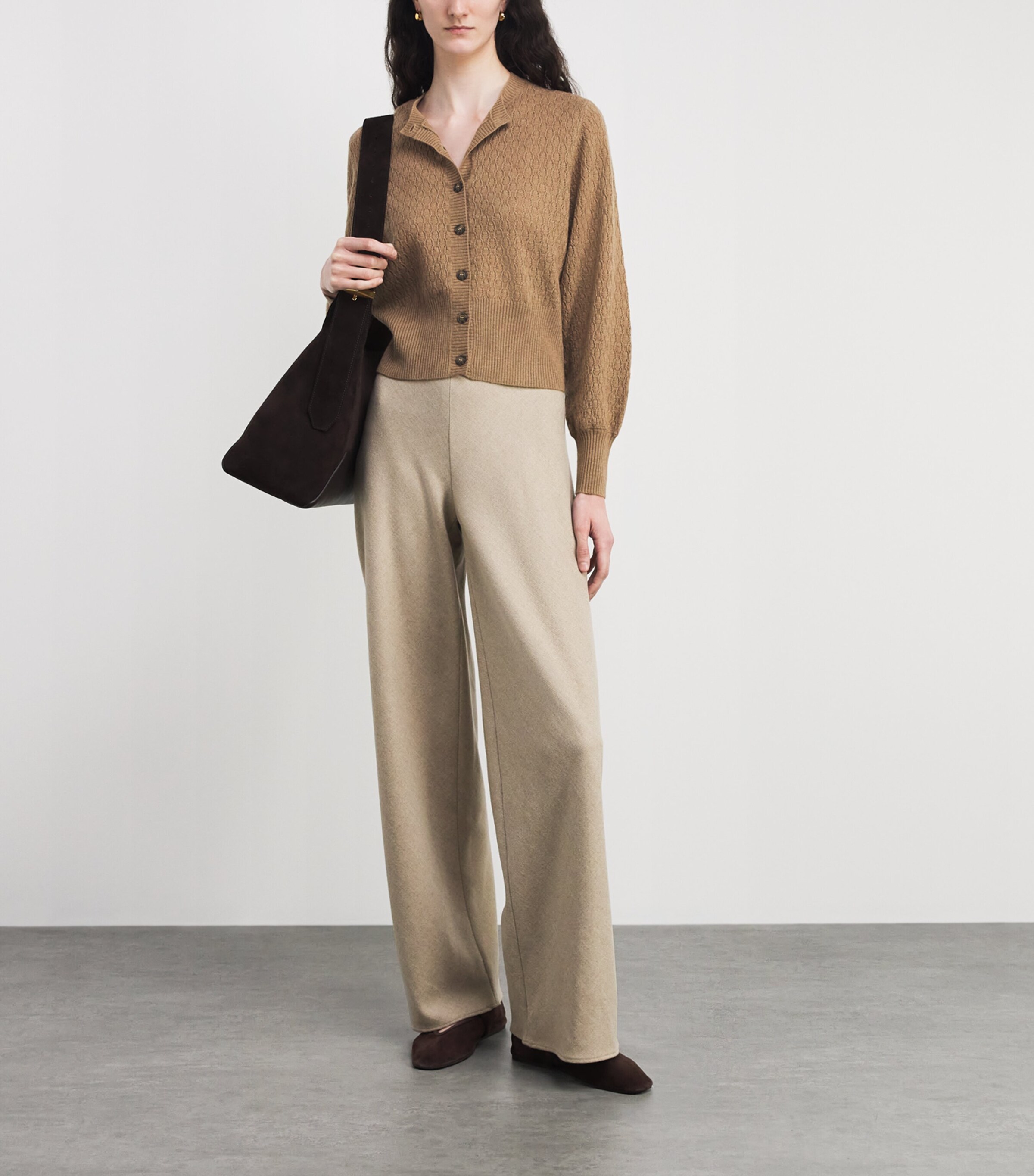 Le Kasha Womens Organic Cashmere Cardigan Camel Image 2
