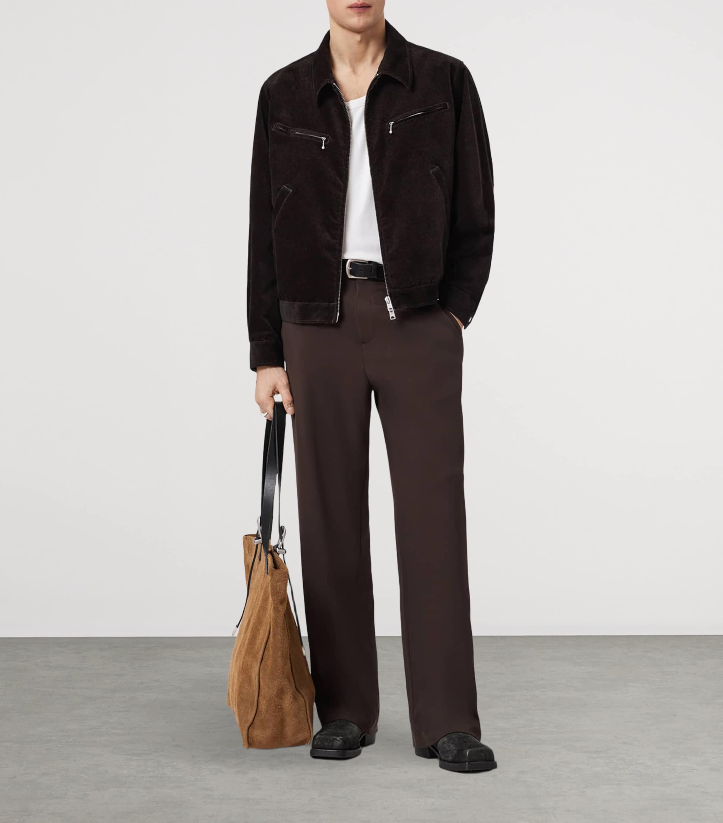 AllSaints Mens Suede Korey Jacket Traverse Brown Image 5