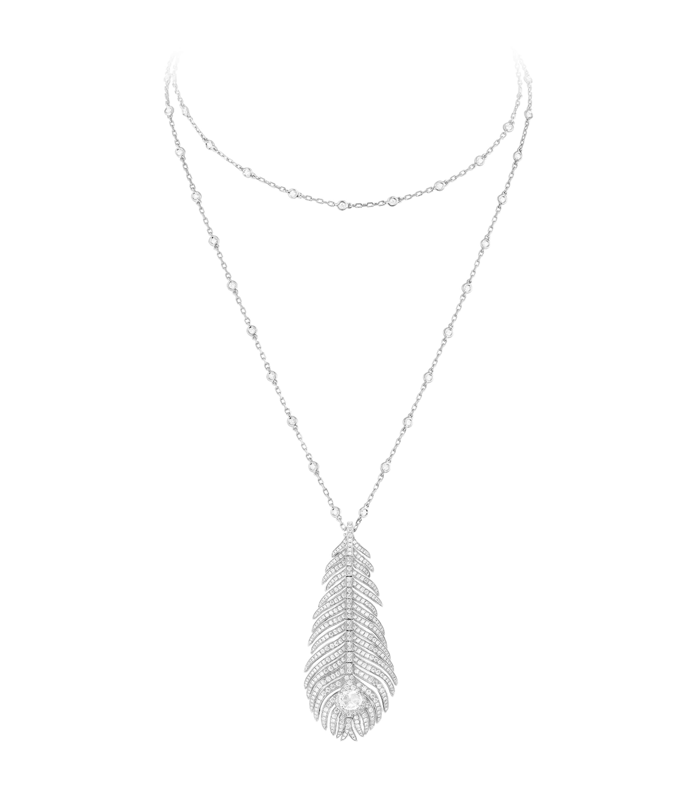 White Gold and Diamond Plume de Paon Necklace WHITE GOLD Image 2