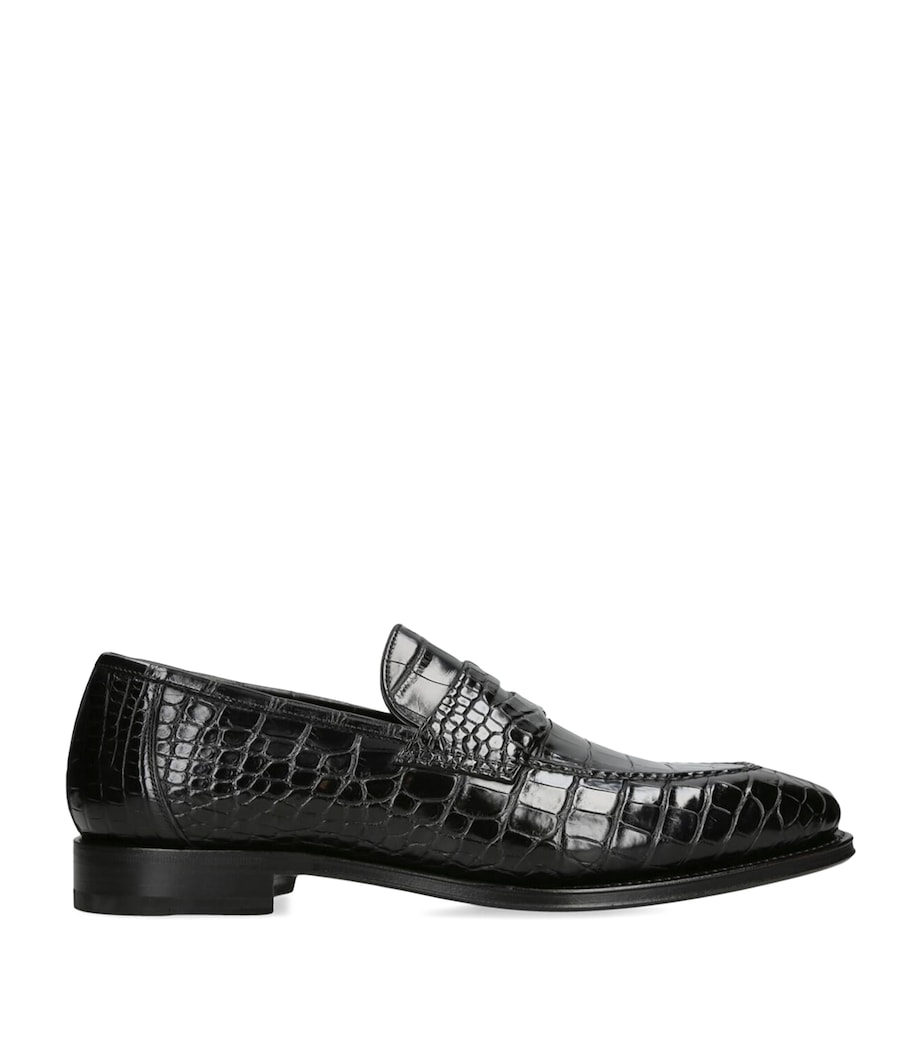 Crocodile Skin Duke Penny Loafers BLACK Image 1