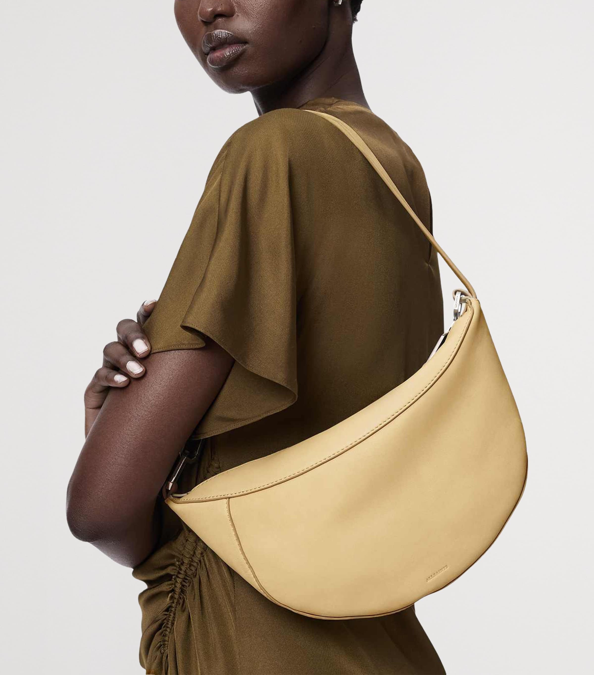 AllSaints Micro  Leather Luna Shoulder Bag Mellow Yellow Image 2