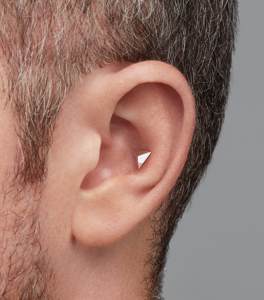 White Gold Faceted Triangle Threaded Stud Earring (7mm) WHITE GOLD Image 2