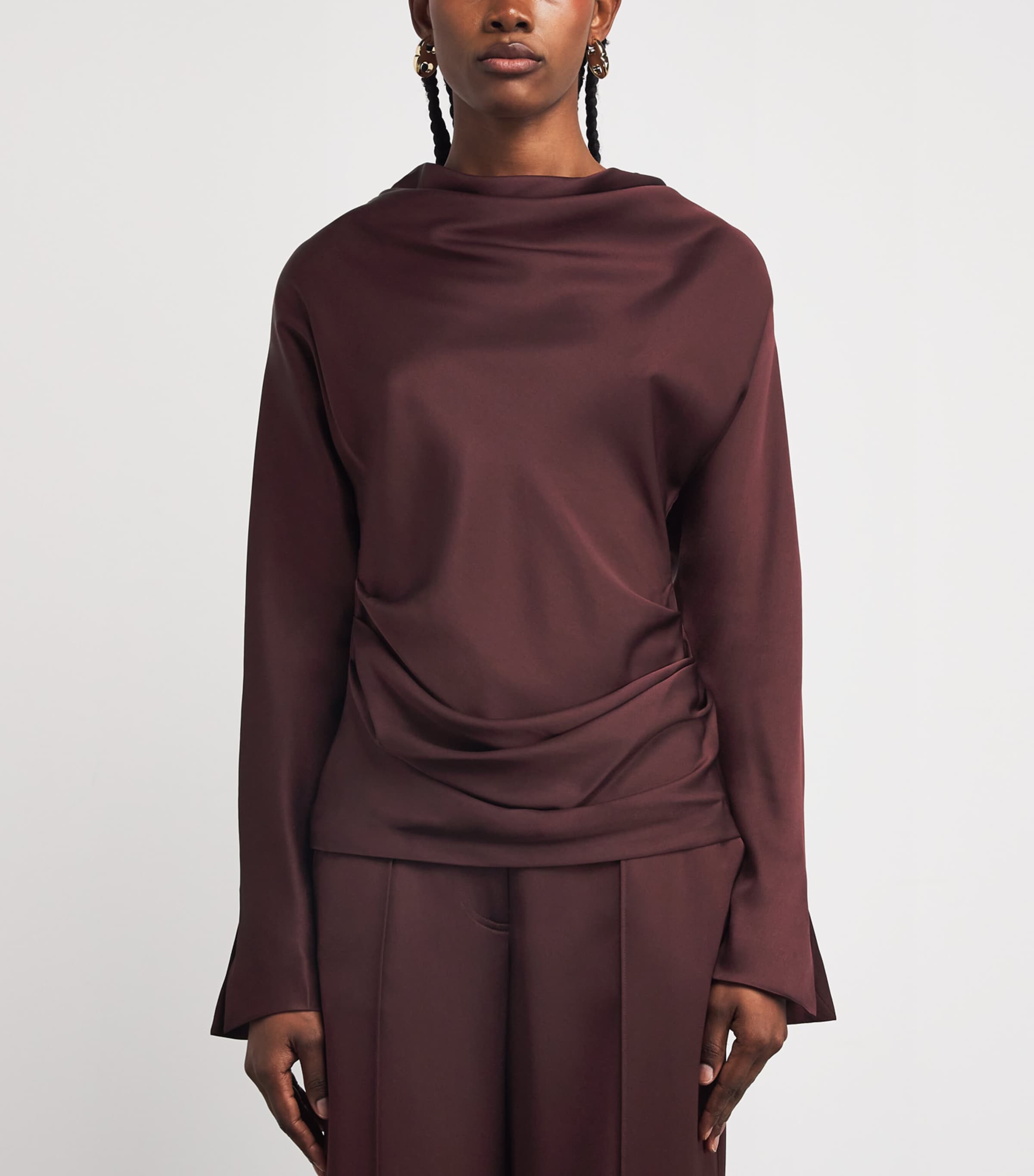 Satin Draped Victoria Blouse MAHOGANY Image 3