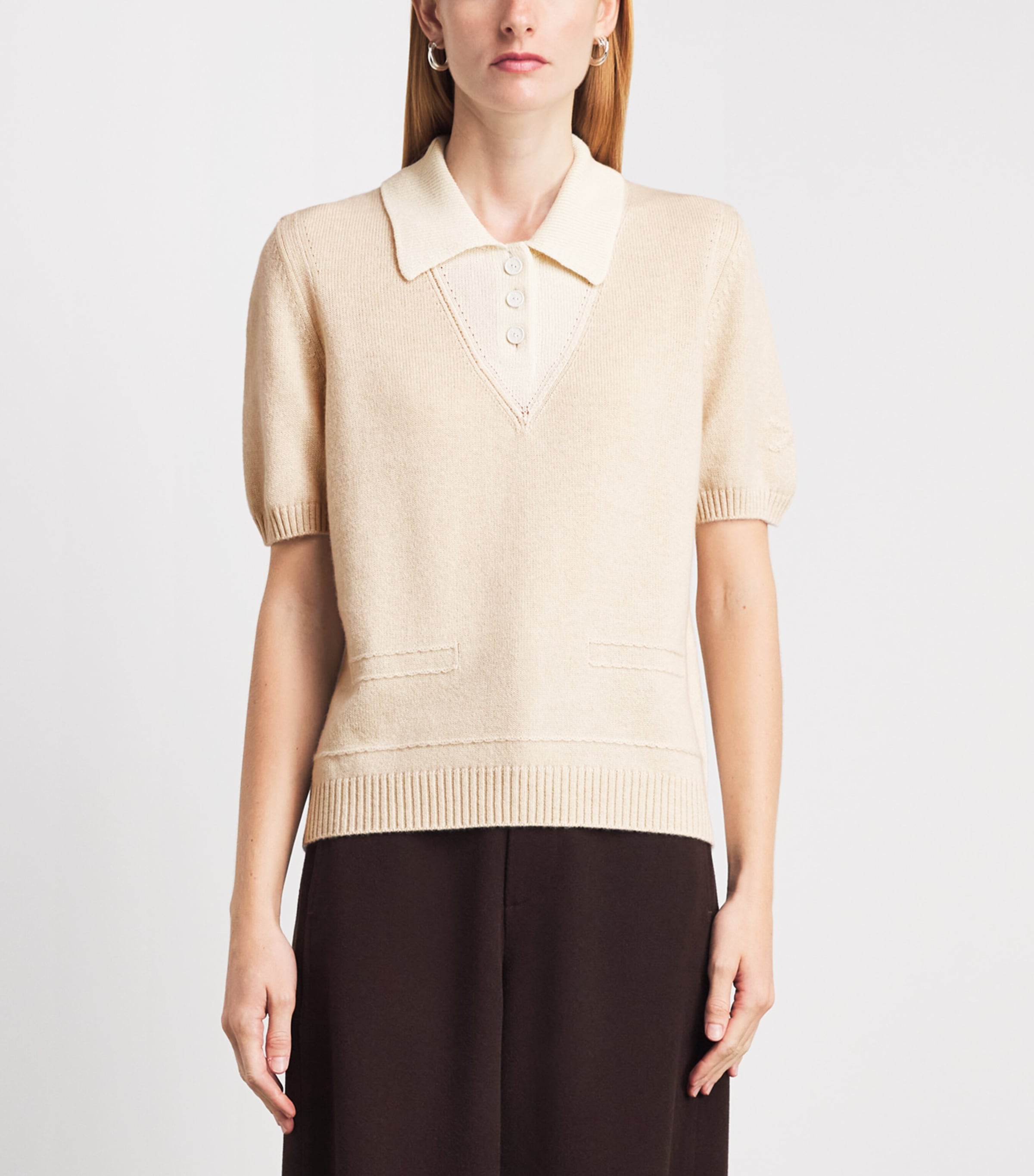 Barrie Womens Cashmere Polo Shirt Canvas/niveous Image 4