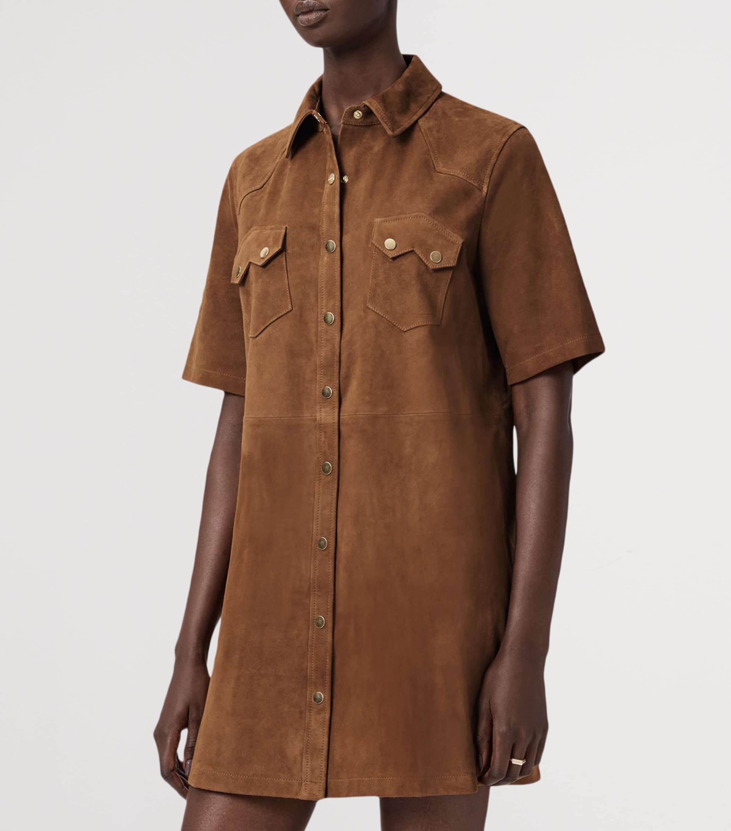 Suede Rock Mini Shirt Dress SUGAR BROWN Image 3