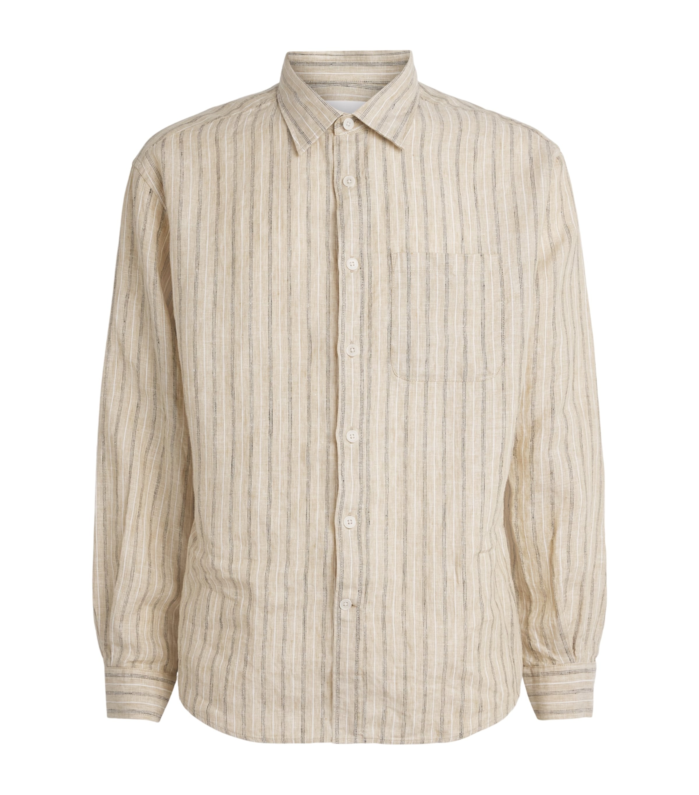 NN.07 Mens Linen Stripe Deon Shirt Black Stripe Image 1