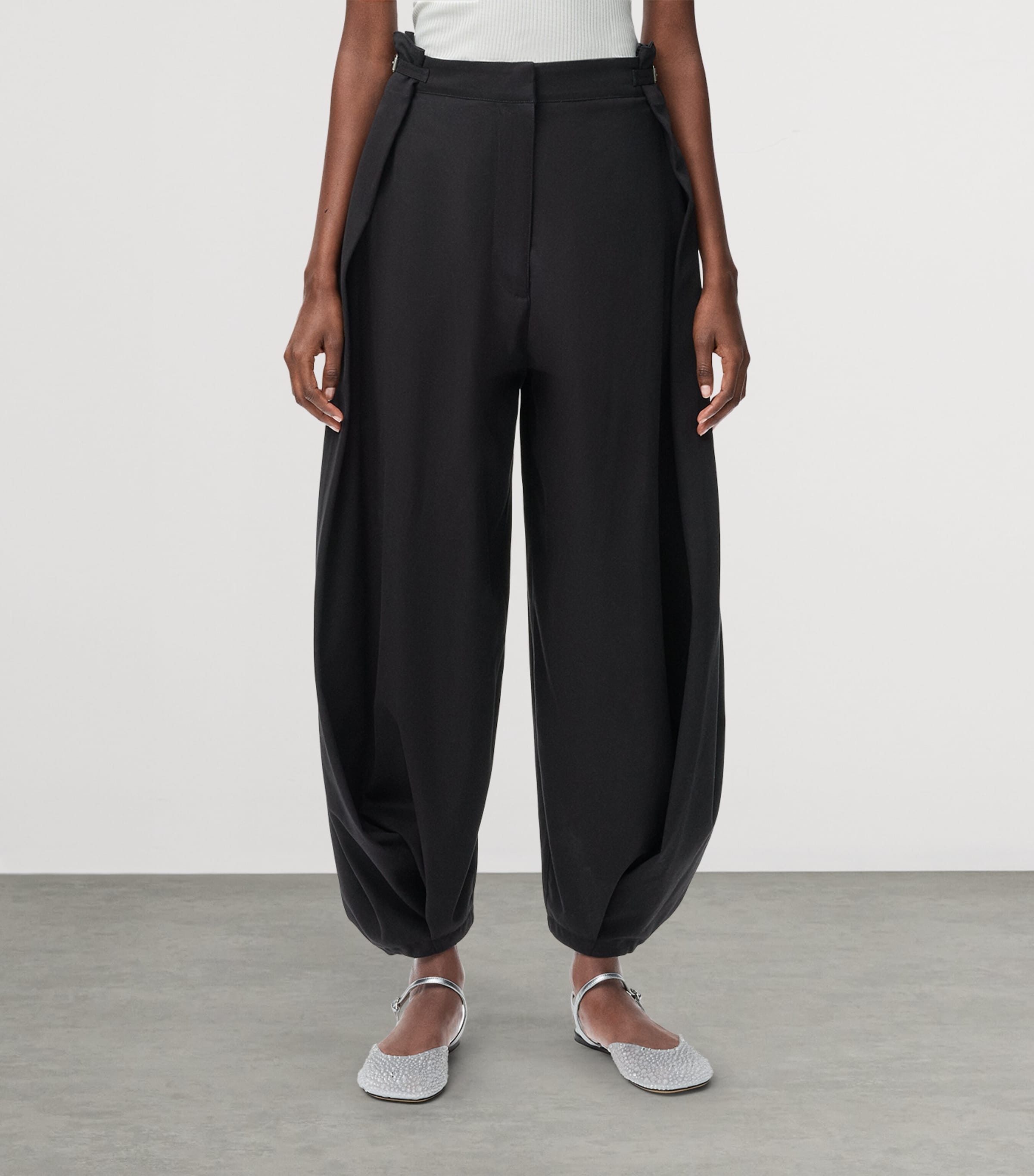 LOEWE Black Cotton-Silk Draped Barrel-Leg Trousers | Harrods UK
