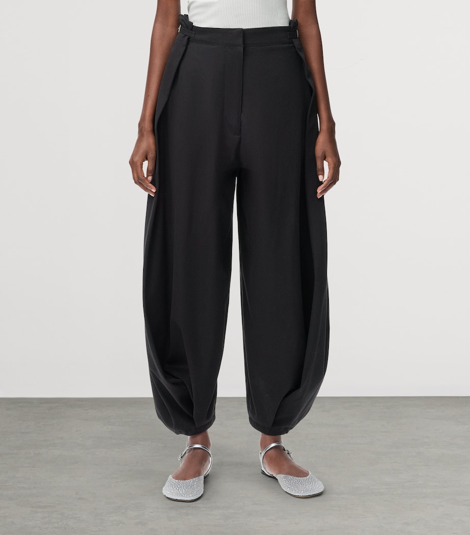 Cotton-Silk Draped Barrel-Leg Trousers BLACK Image 3
