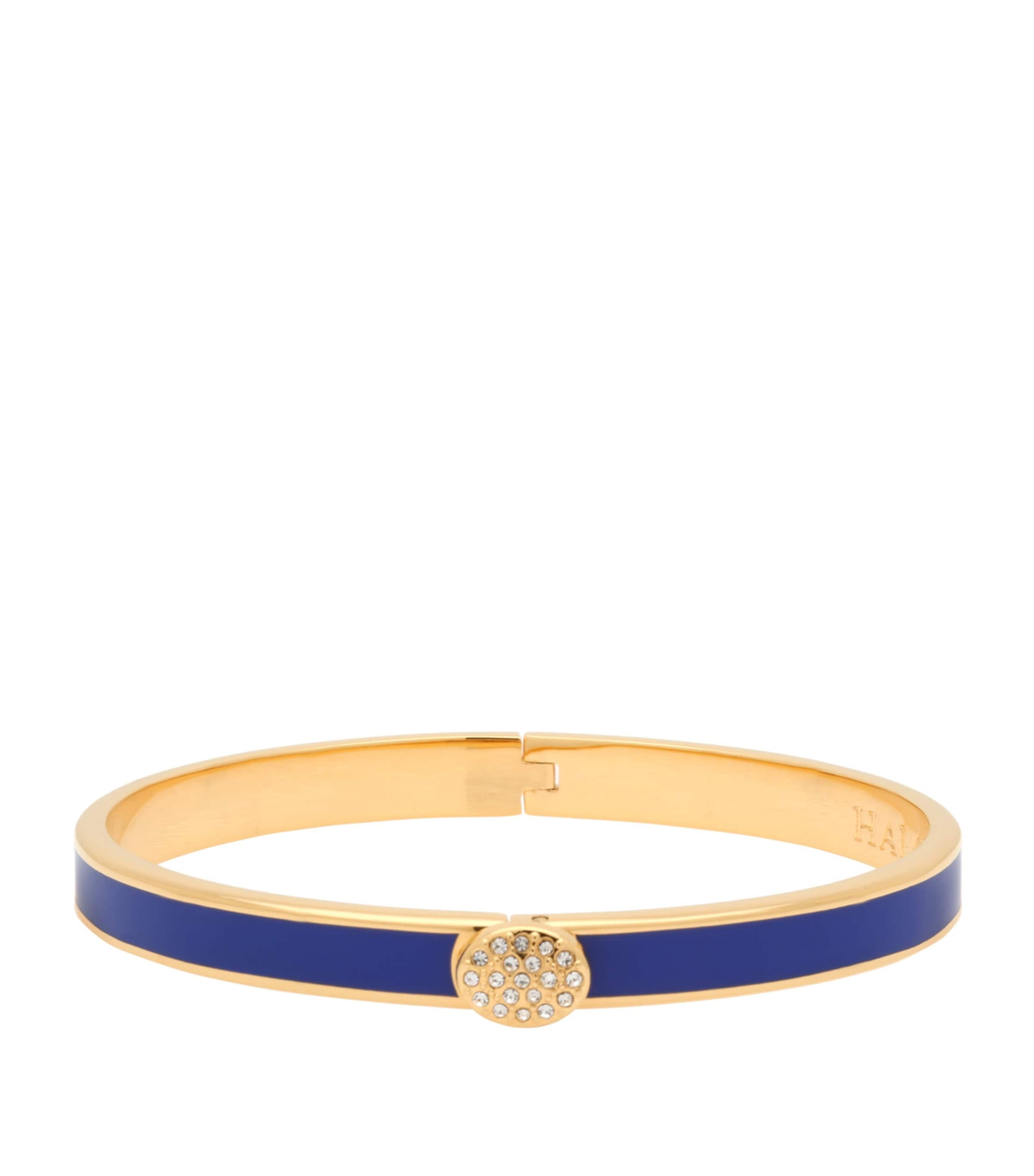 Halcyon Days Gold-plated Crystal Button Bangle In Blue