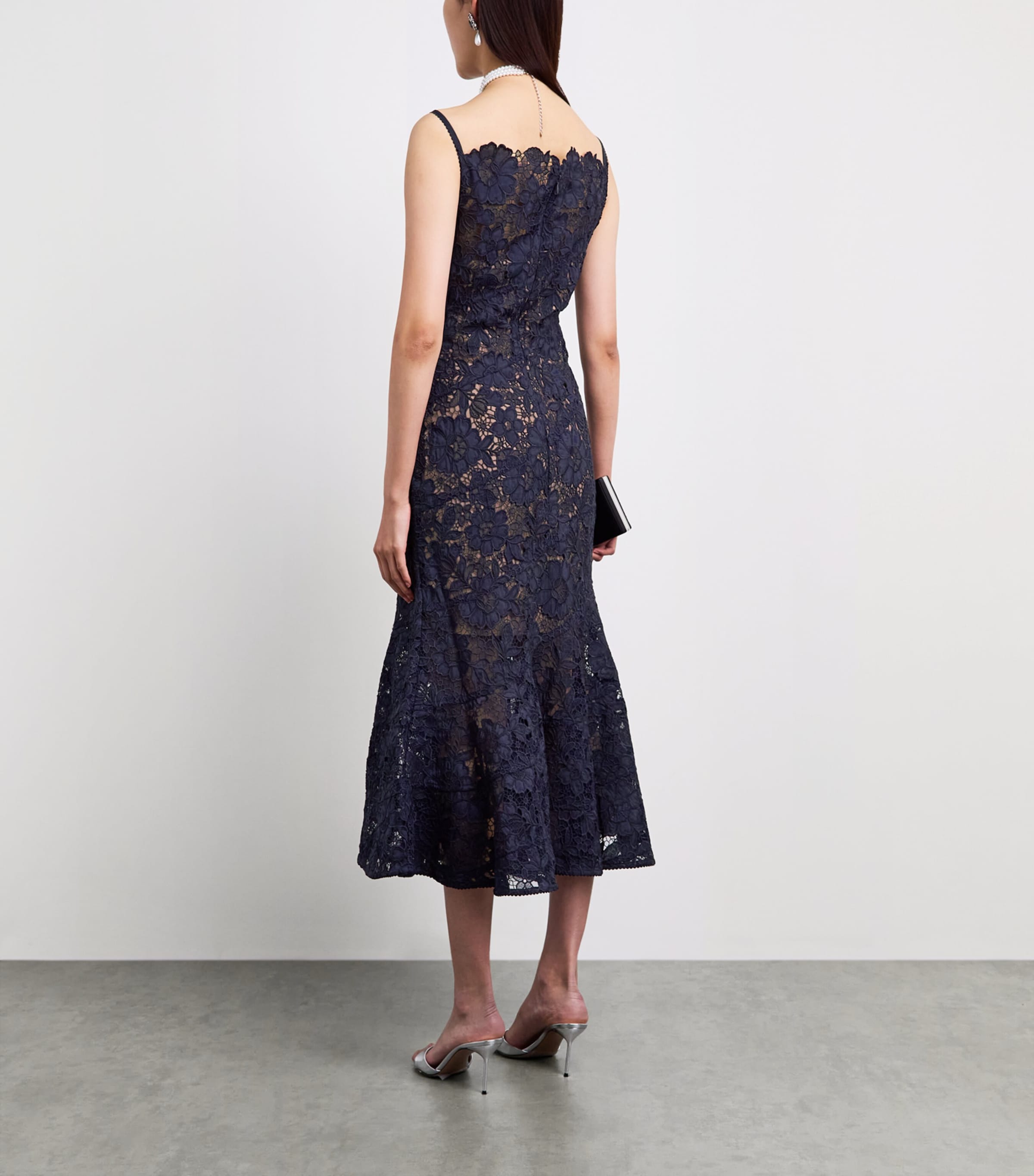 Self-Portrait Womens Lace Sleeveless Midi Dress Navy Image 4