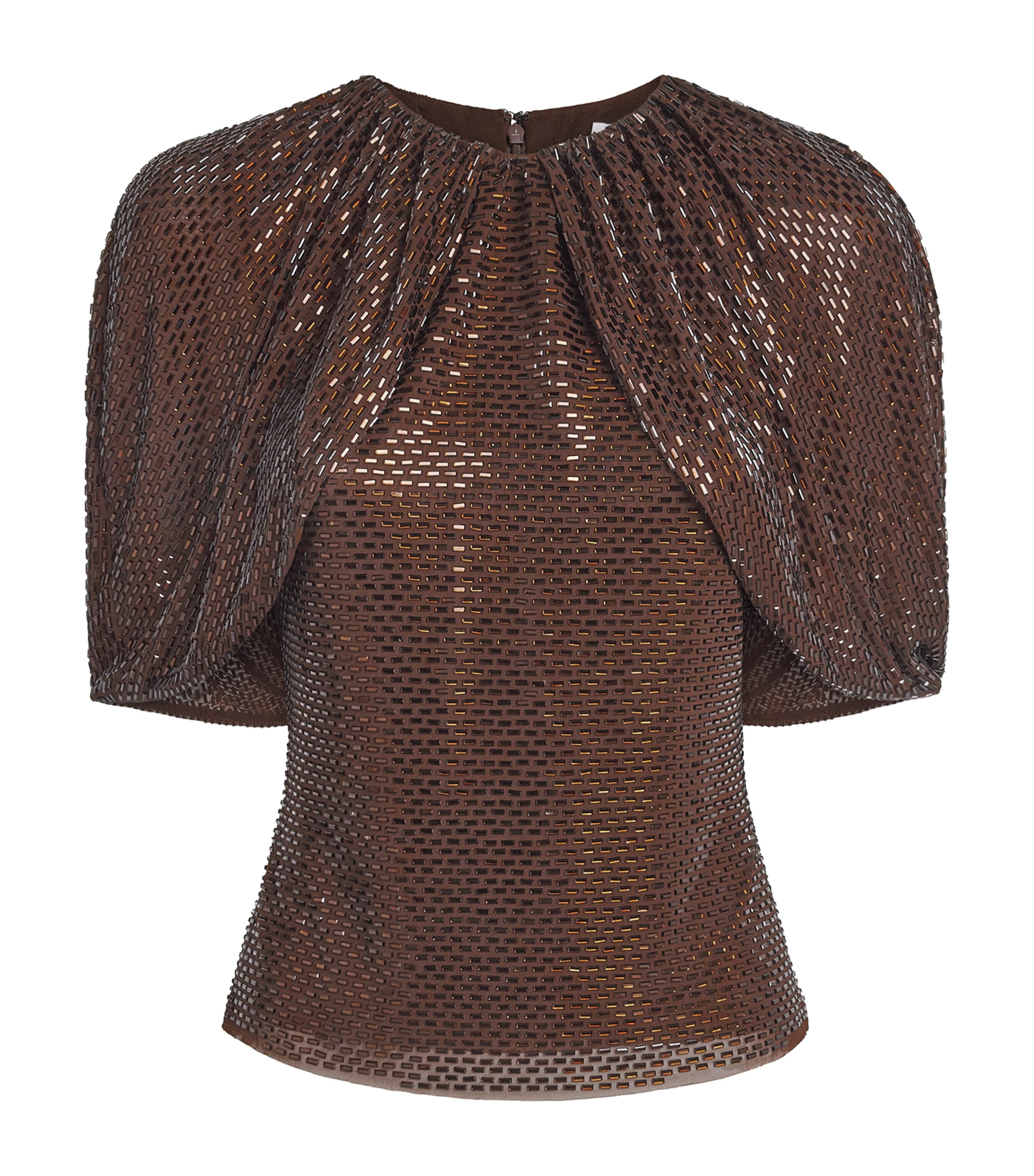 Self-Portrait Womens Embellished Cape-Sleeve Blouse Brown Image 1
