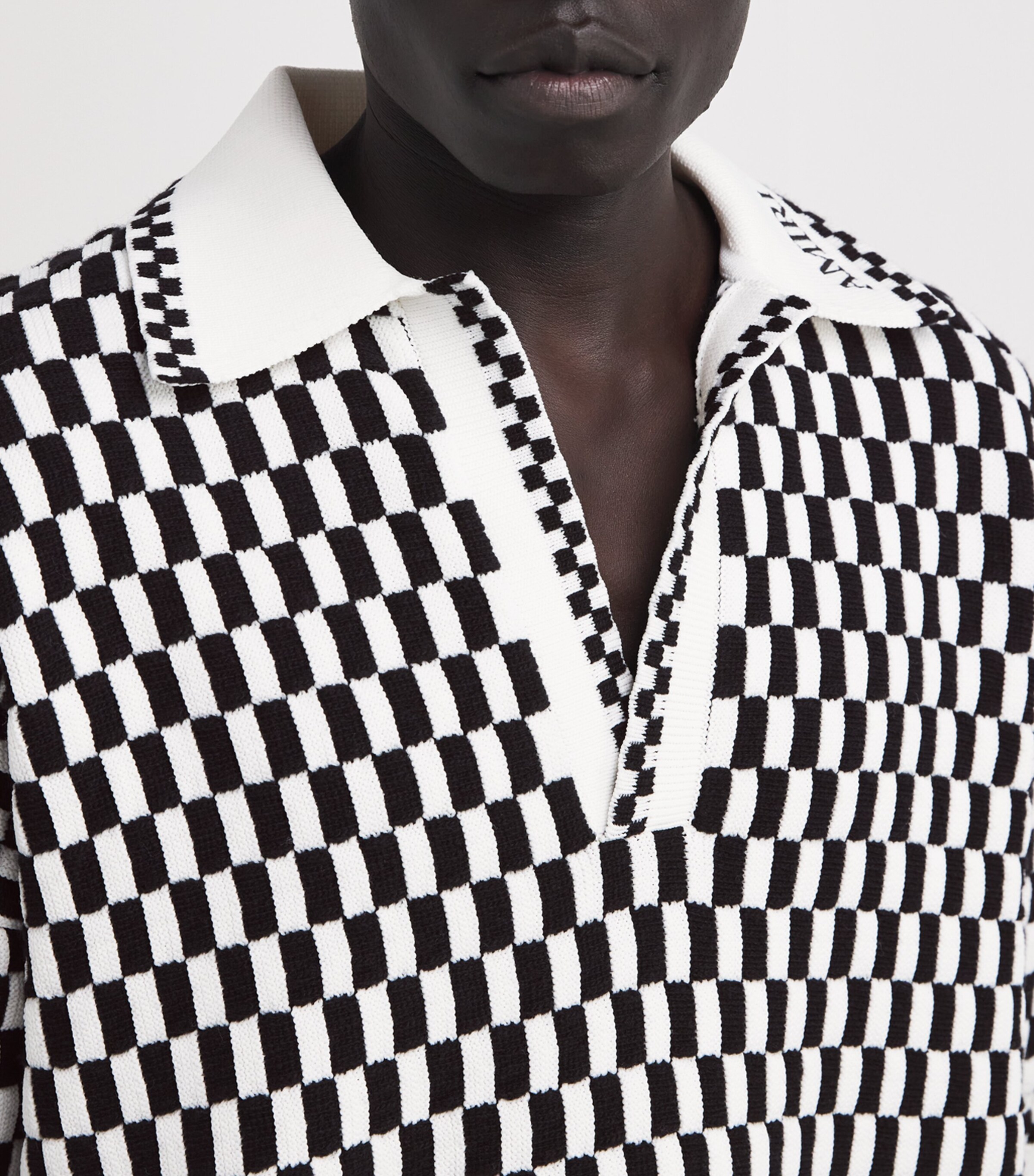 AMIRI Mens Mohair Checkerboard Polo Shirt Black Image 6