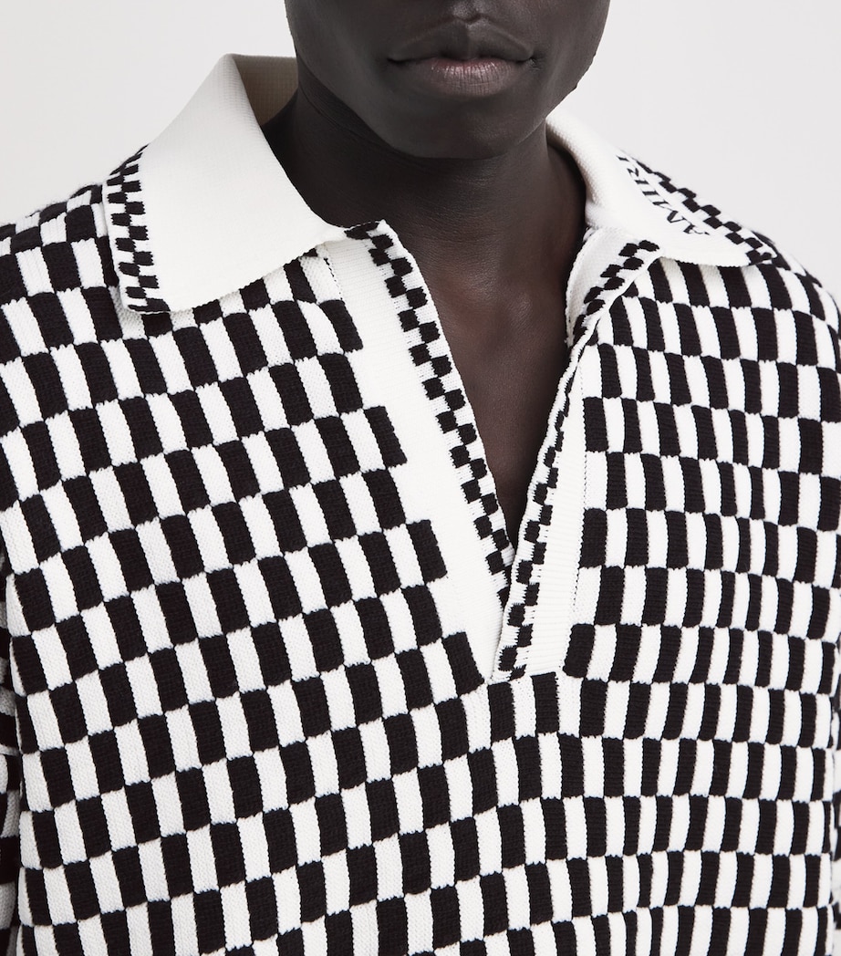 AMIRI Mens Mohair Checkerboard Polo Shirt Black Image 6