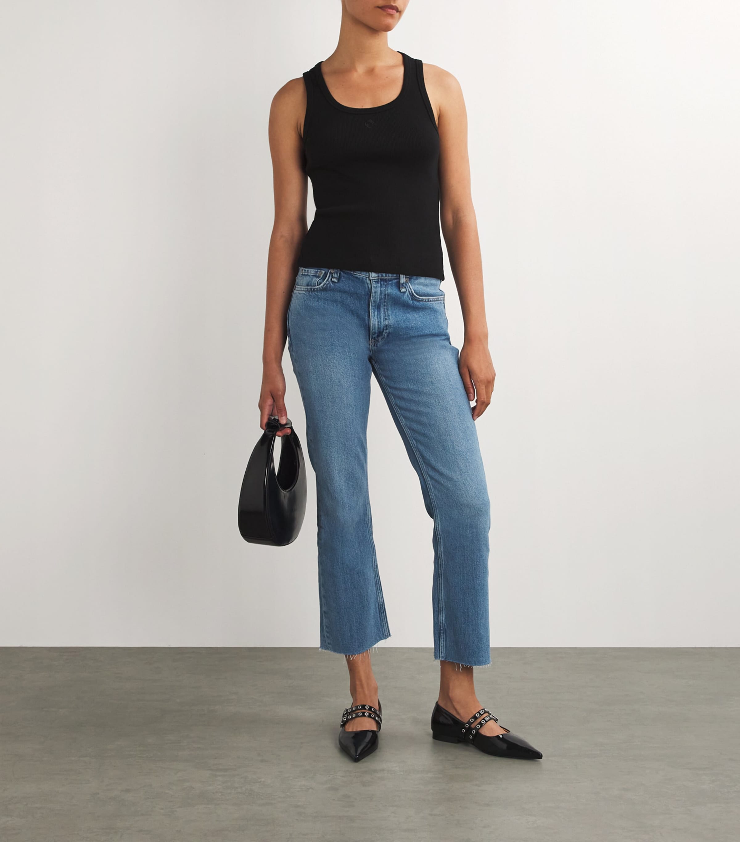 Stretch-Cotton Rib-Knit Tank Top BLACK Image 2