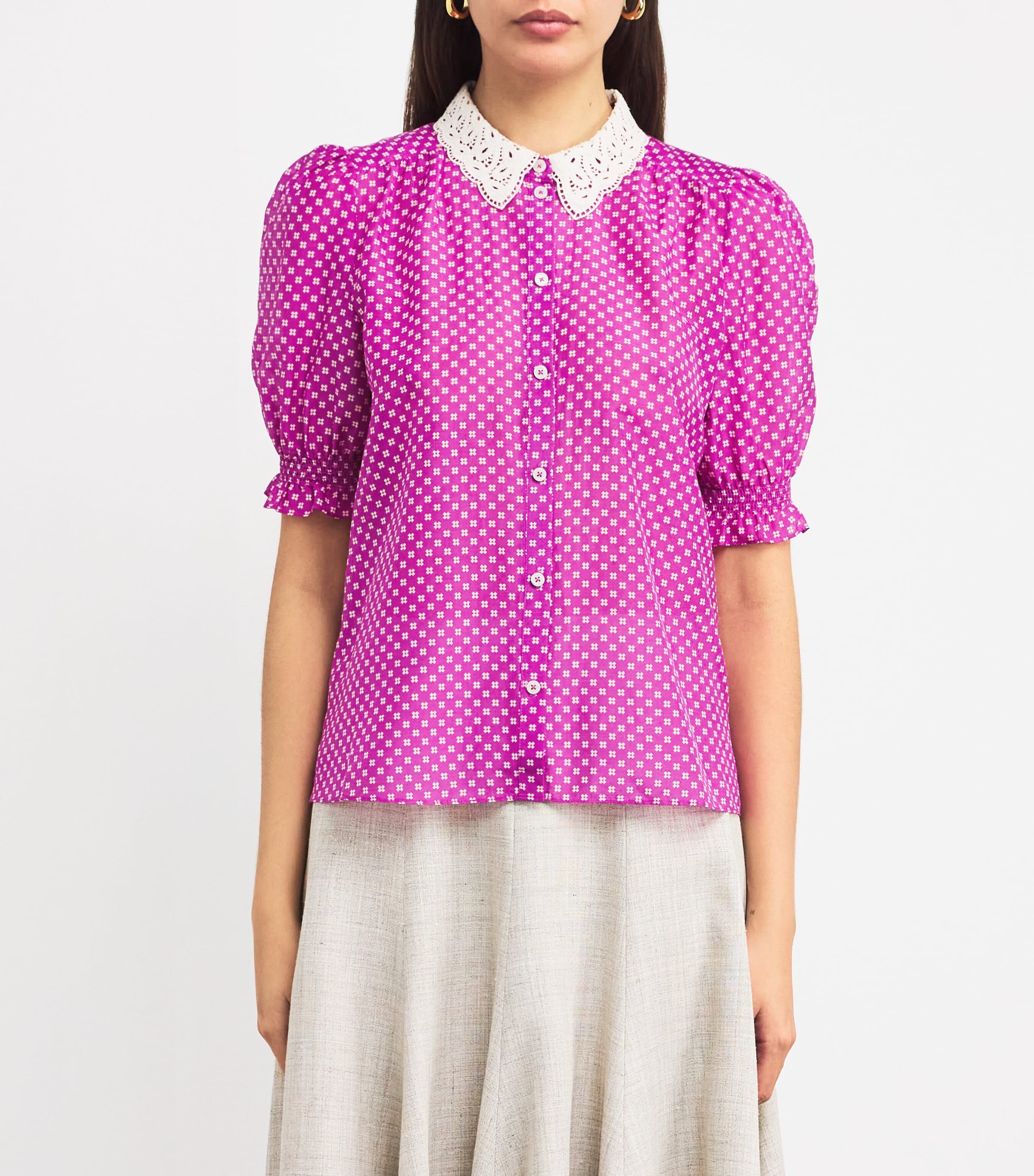 Cotton-Silk Crosses Blouse IRIS/CREAM/ORANGE Image 3