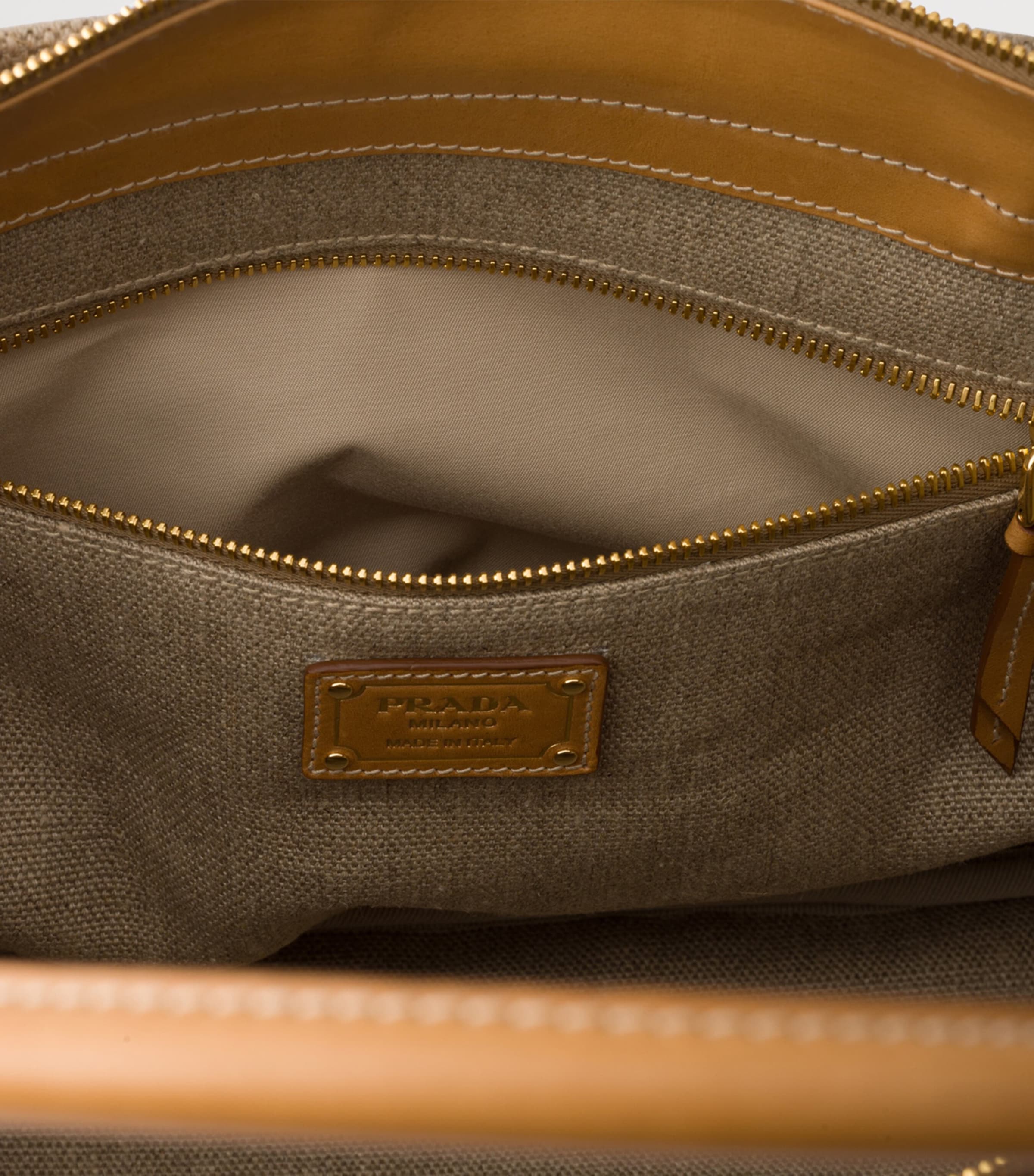 Prada Large Linen-Leather Tote Bag Neutral Image 4