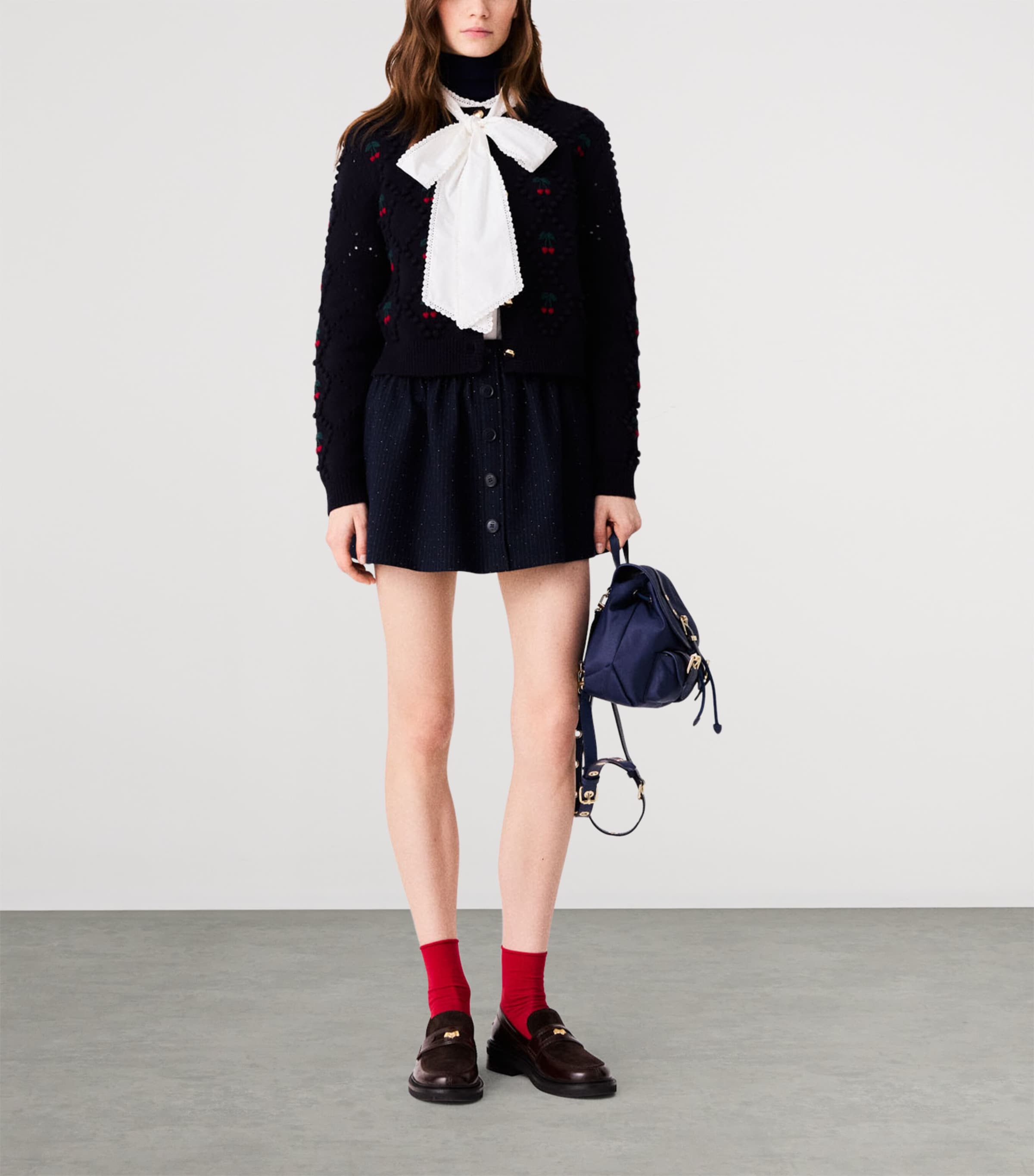 Maje Womens Wool Cherry-Embroidered Cardigan Navy Image 2