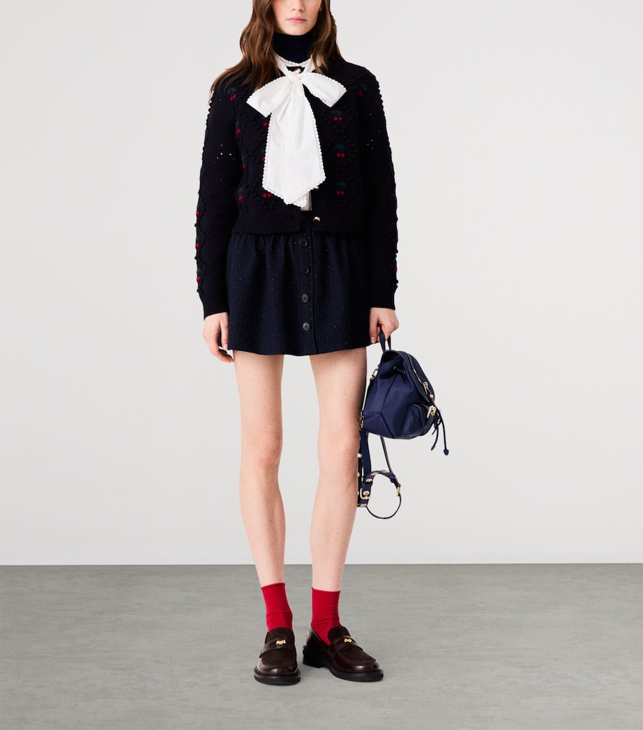 Maje Womens Wool Cherry-Embroidered Cardigan Navy Image 2