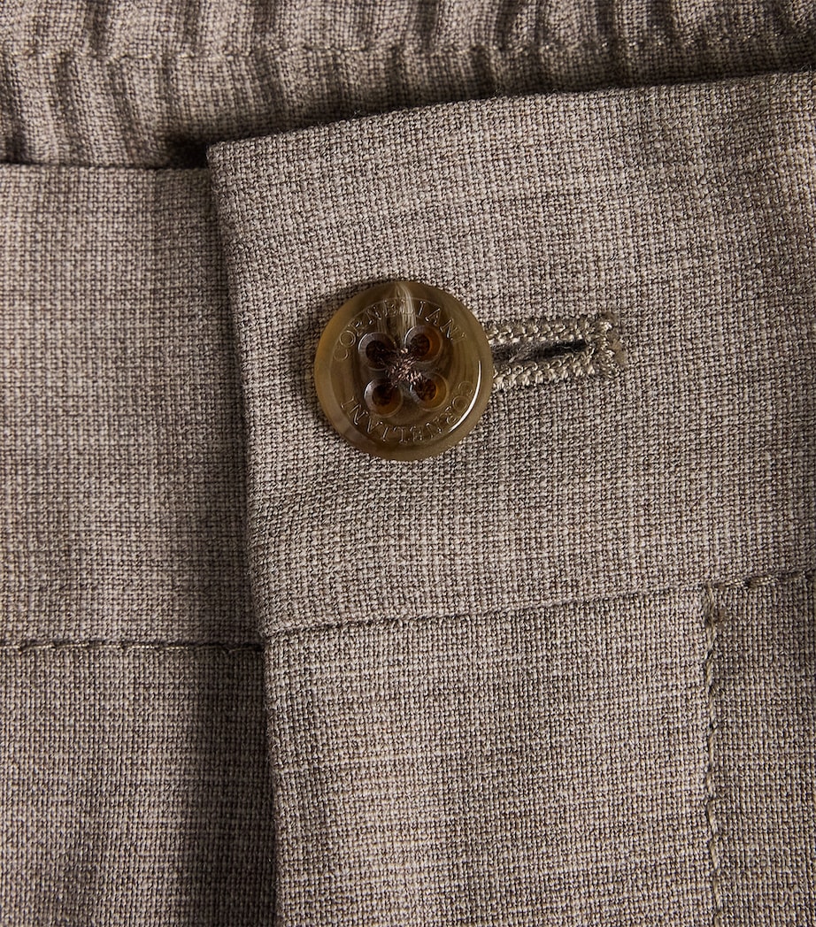 Corneliani Mens Stretch-Virgin Wool Drawstring Trousers Natural / Beige Image 6