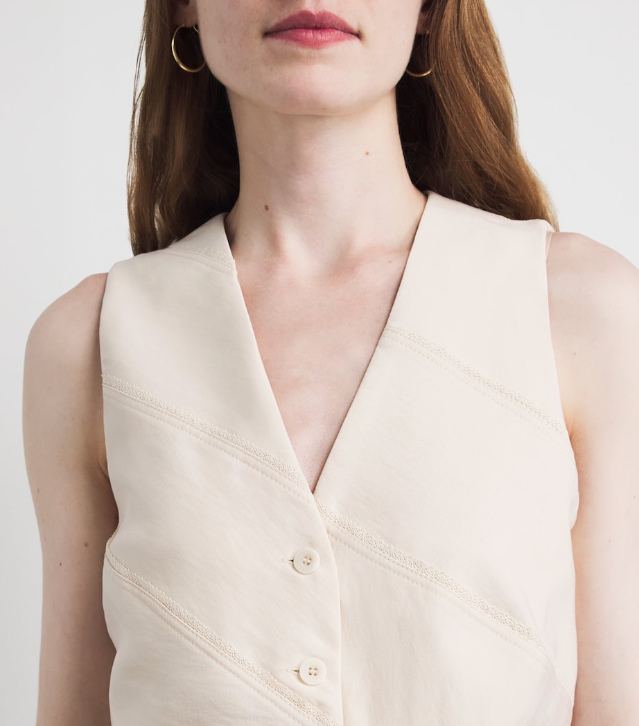 Claudie Pierlot Womens Lace-Trim Waistcoat Vanilla Image 3