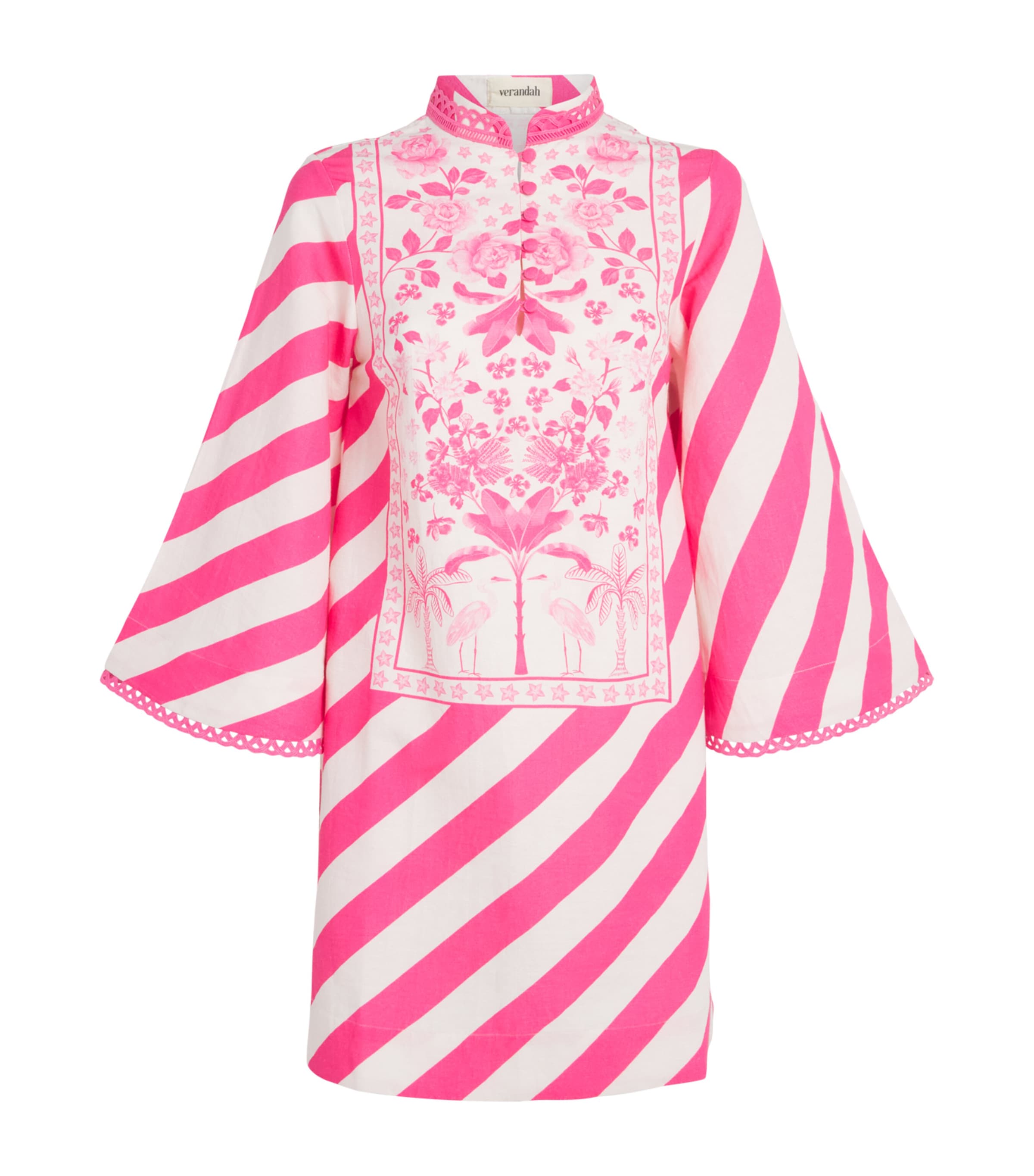Verandah Womens Printed Kaftan Mini Dress Ivory & Fuschia Pdkm Image 1