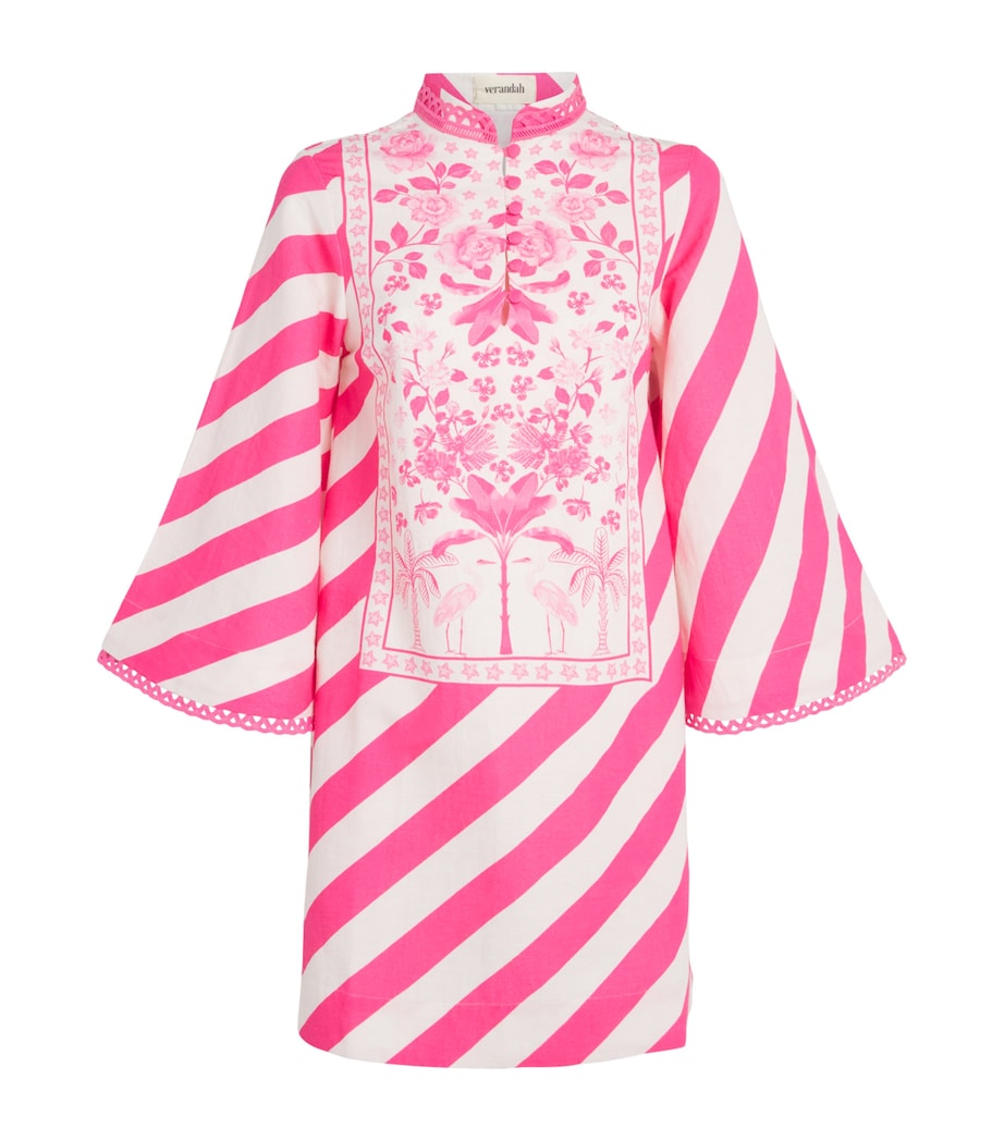 Verandah Womens Printed Kaftan Mini Dress Ivory & Fuschia Pdkm Image 1