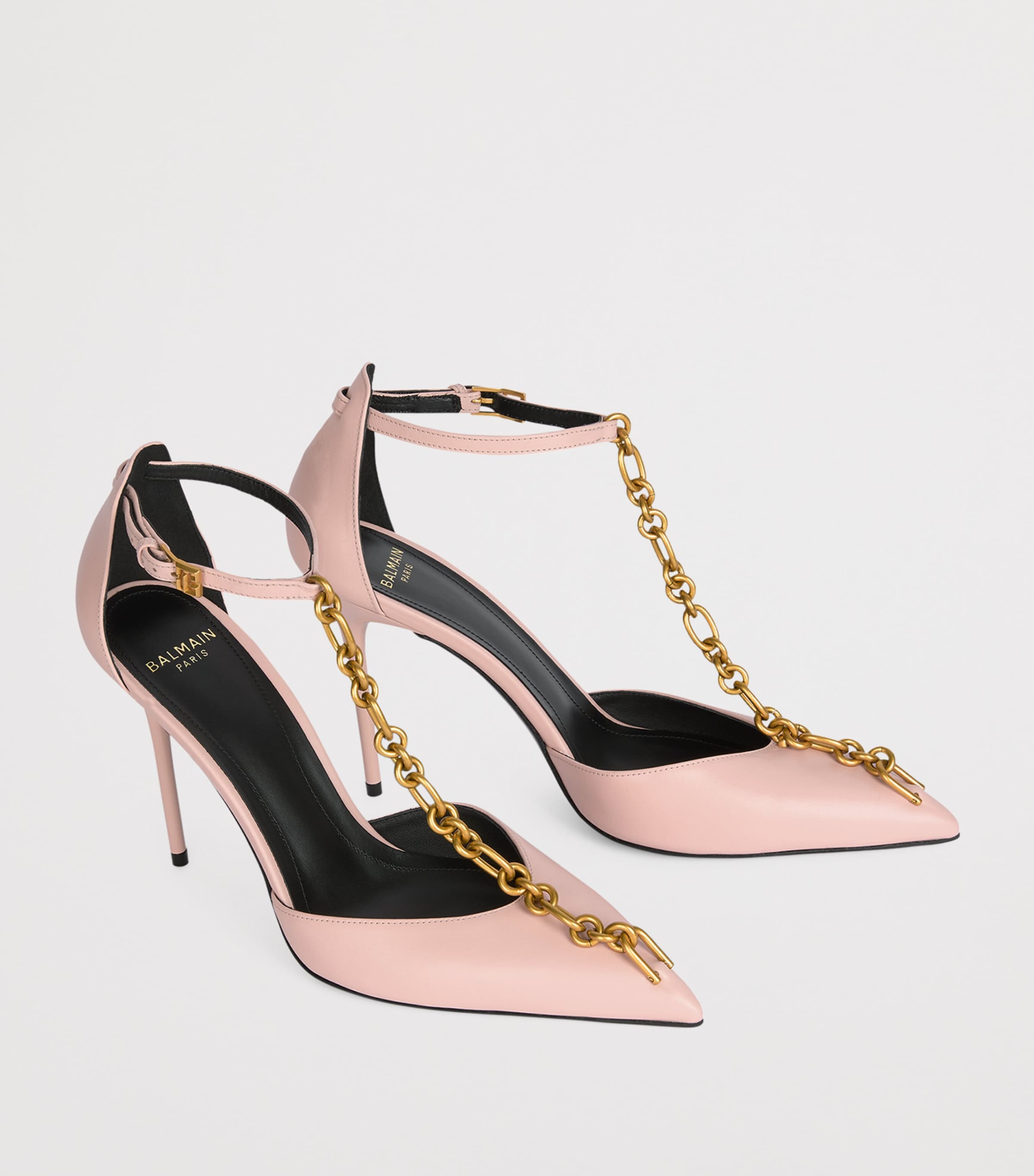 Balmain Calfskin Sync Heeled Sandals 95 Rose Pale Image 3