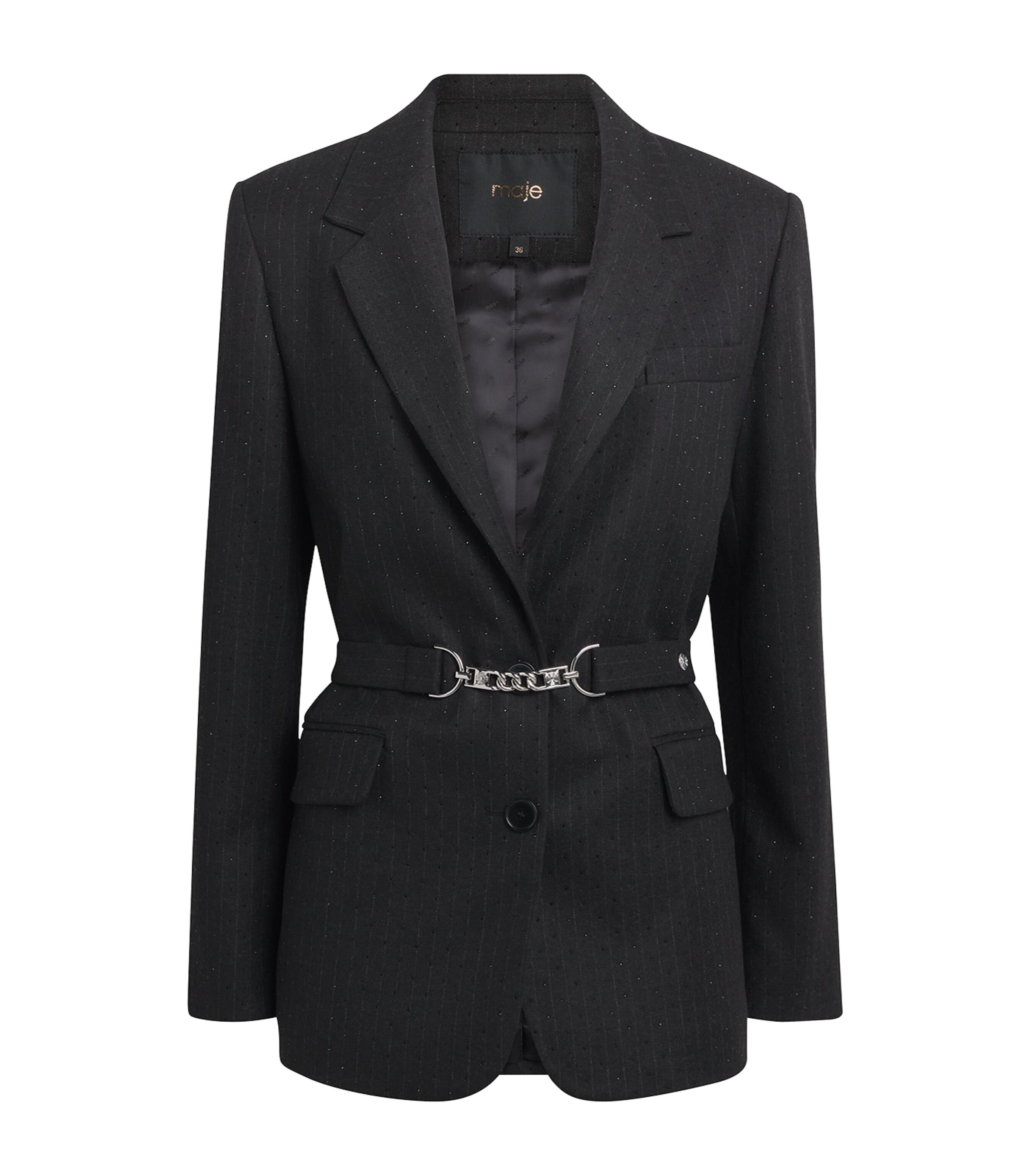 Rhinestone-Embellished Striped Suit Jacket BLACK Image 1