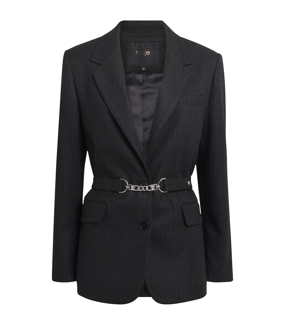 Rhinestone-Embellished Striped Suit Jacket BLACK Image 1