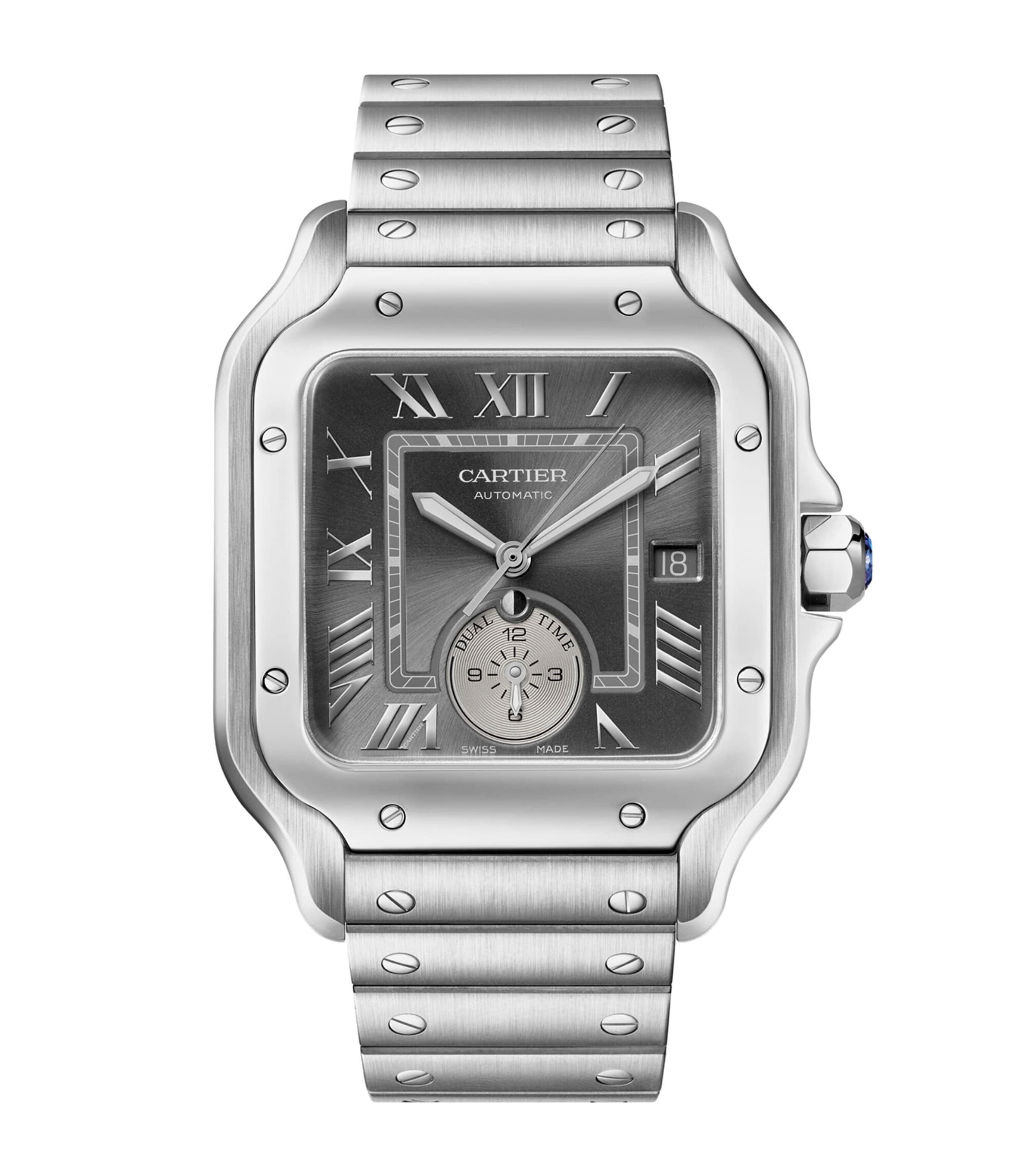 Cartier Rhodium-Plated Santos de Cartier Dual Time Watch