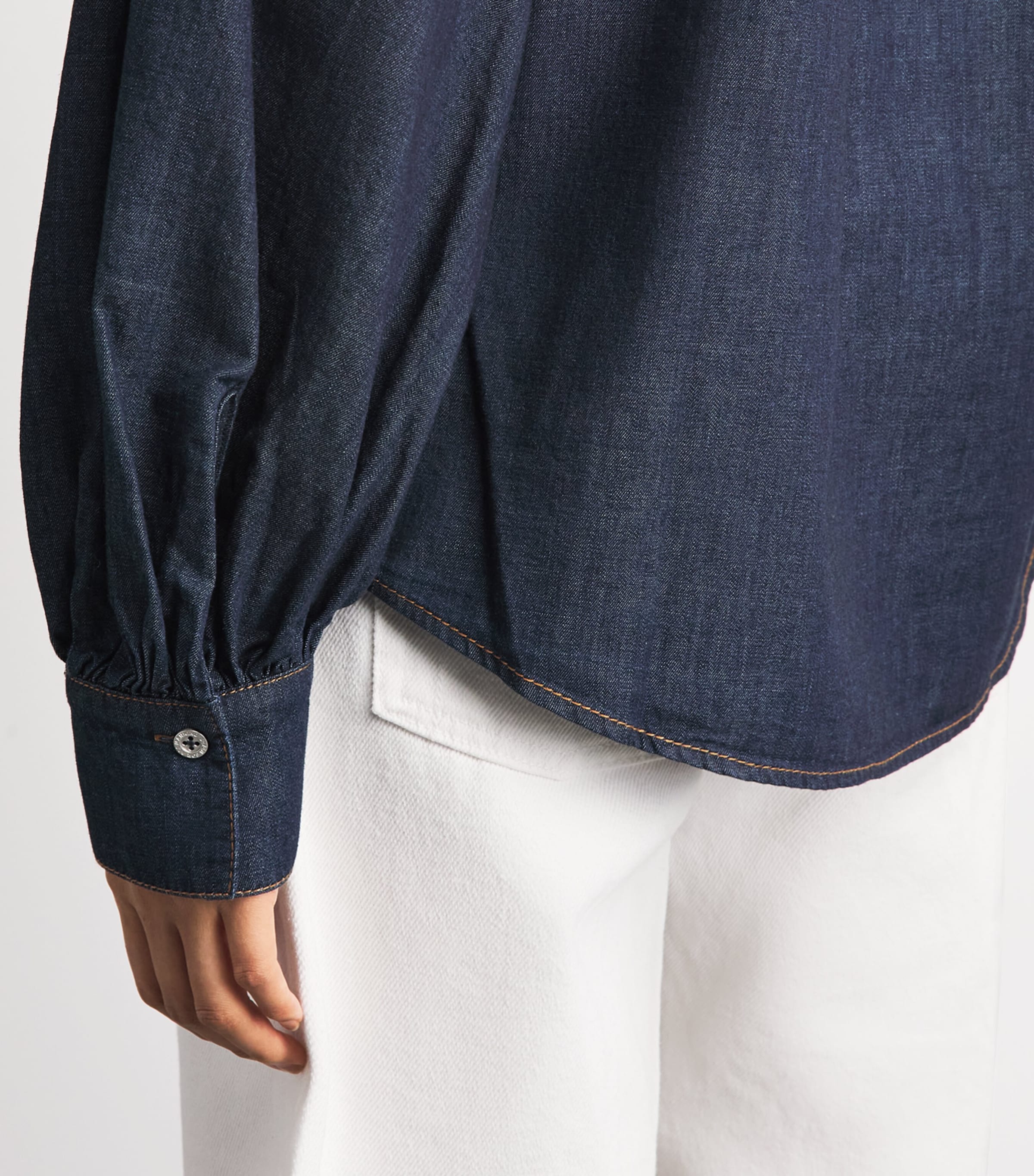 7 For All Mankind Womens Cotton Long-Sleeve Shirt Abyss Image 3