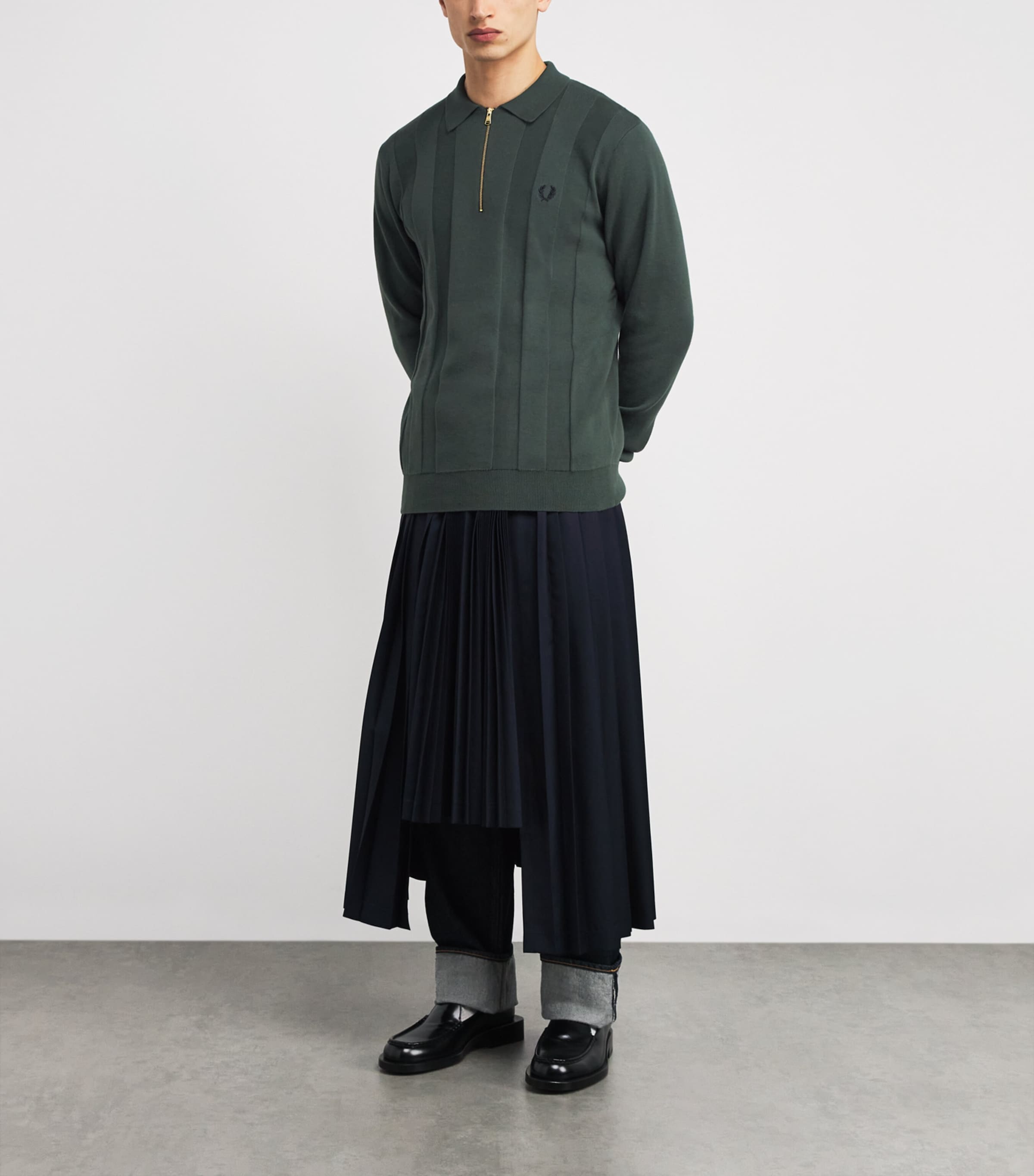 Cotton Zip-Up Polo Shirt X89 COURT GREEN Image 2