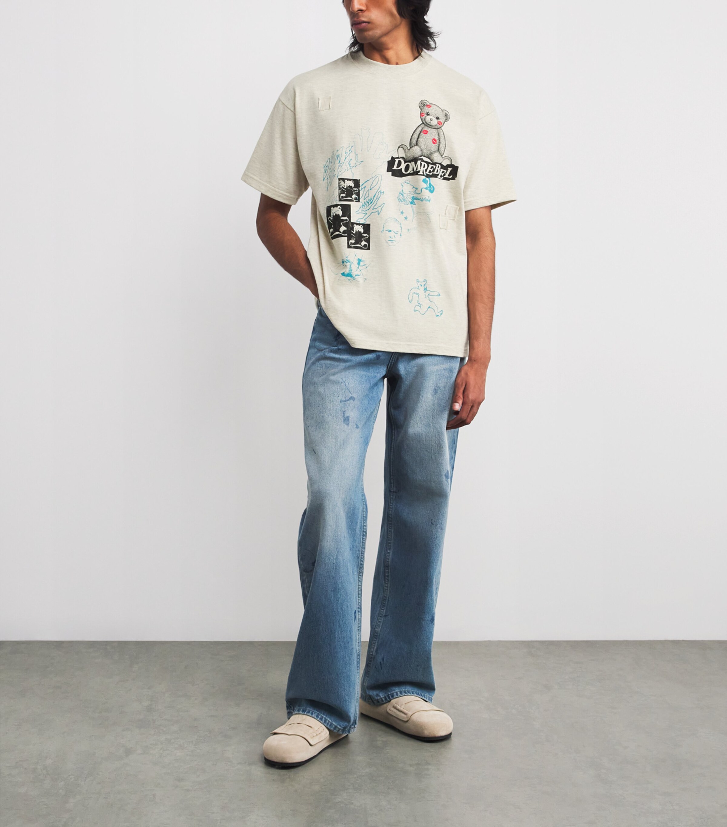DOMREBEL Mens Cotton Scribble T-Shirt Greige Image 2