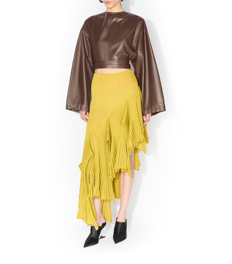 Alaïa Womens Asymmetric Pleated Skirt Lime Image 2