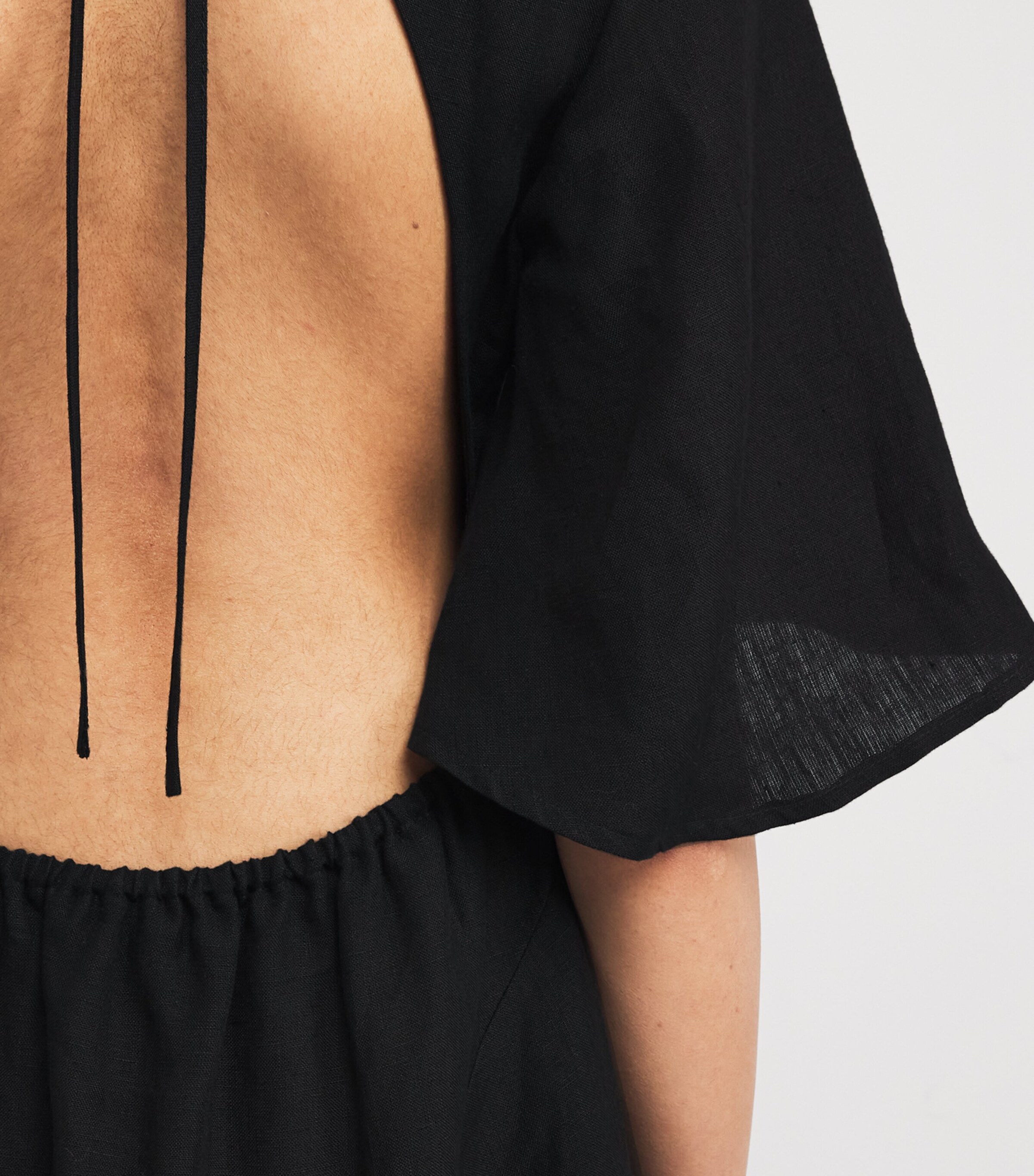 Linen Open-Back Maxi Dress BLACK Image 4