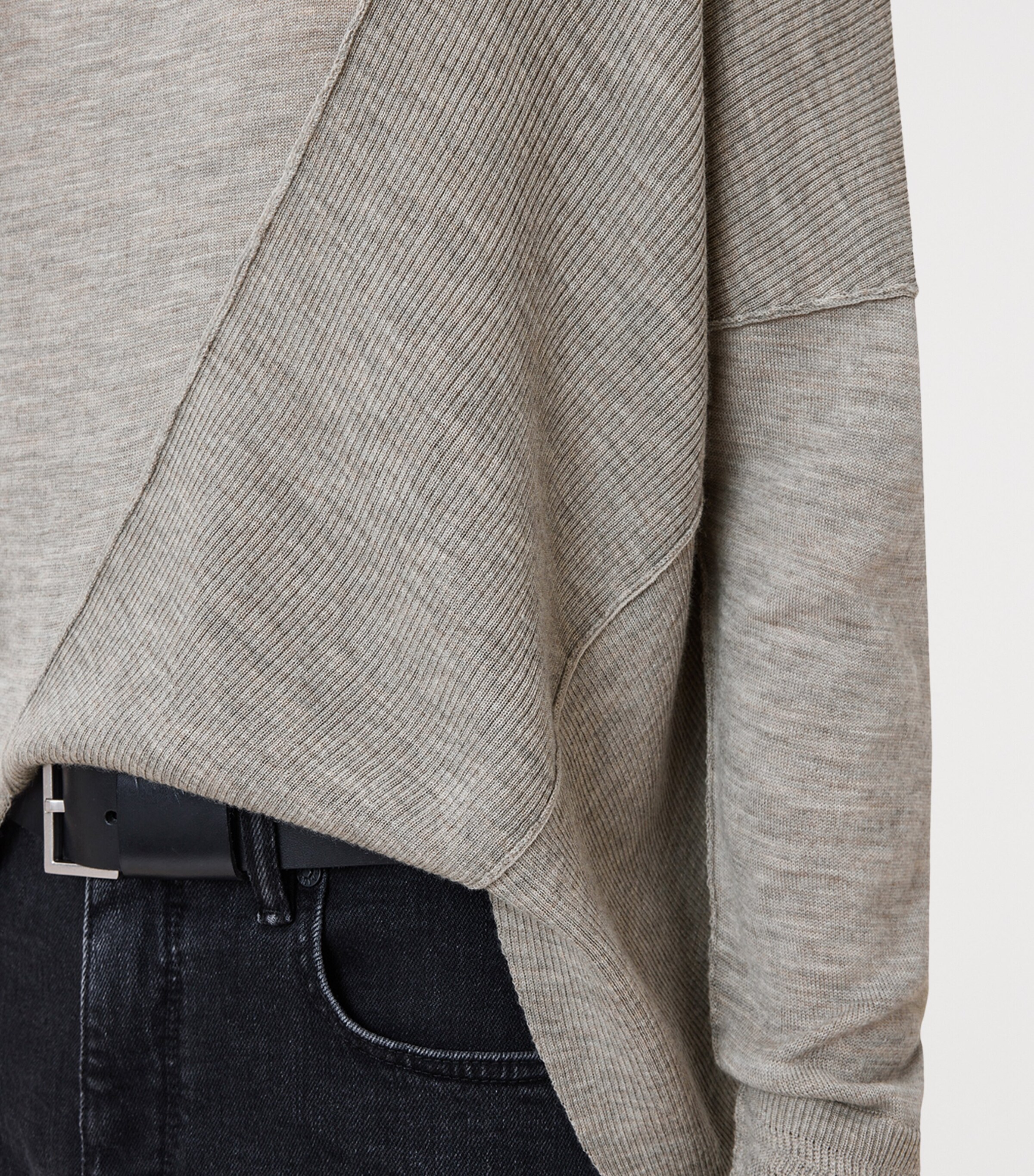 AllSaints Womens Wool Asymmetric Isla Sweater Sand Grey Image 8