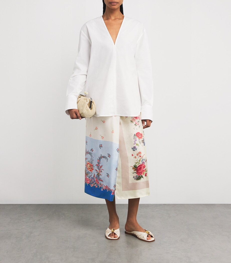 Silk Print Midi Wrap Skirt IVORY Image 2