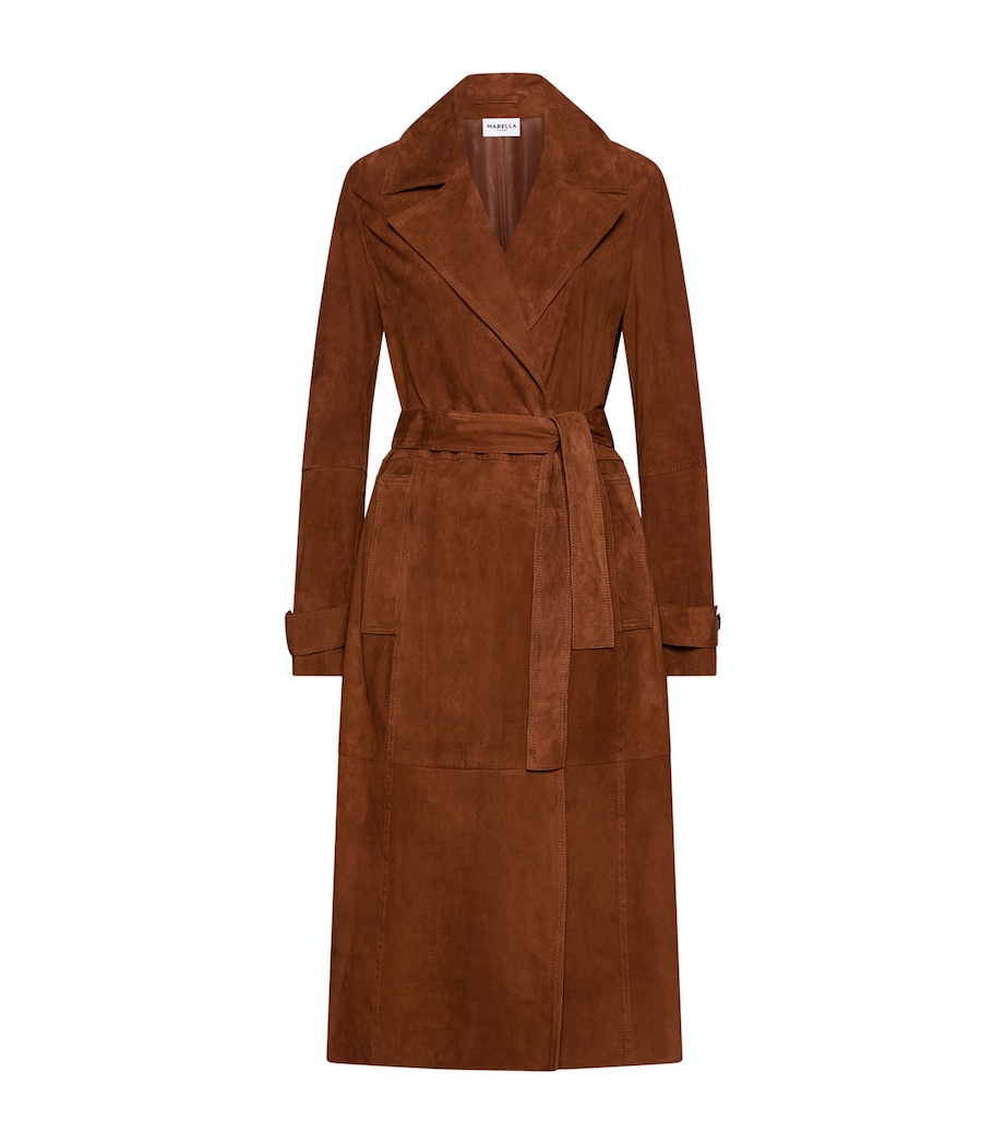Marella Womens Suede Belted Coat Cognac Image 1