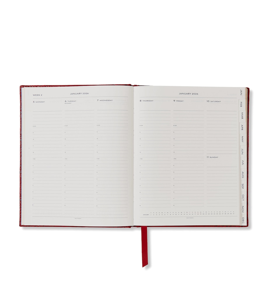 Croc-Embossed Leather Kings Desk Diary RED Image 2