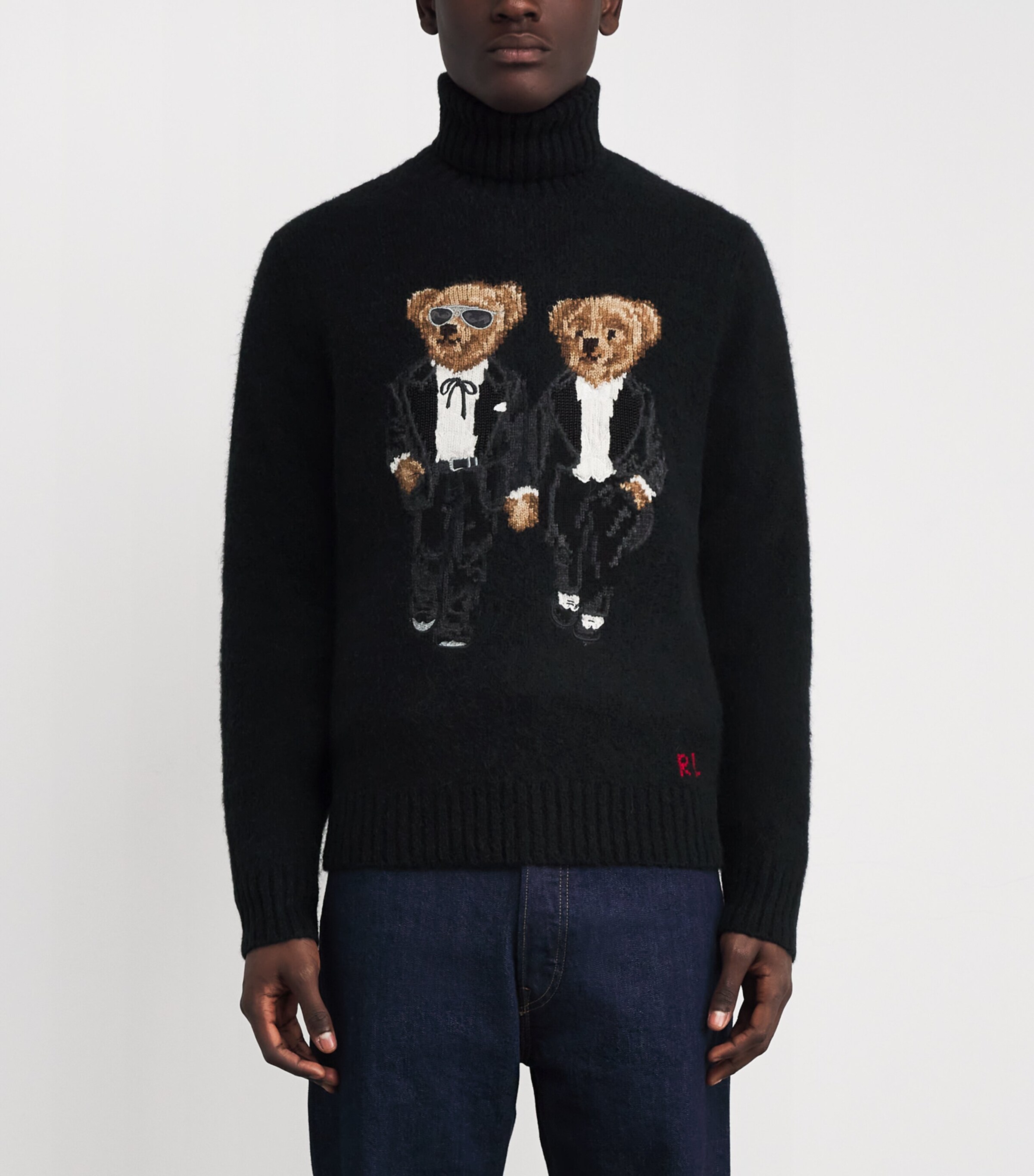 Wool-Blend Ralph & Ricky Tuxedo Polo Bear Rollneck Sweater BLACK Image 3