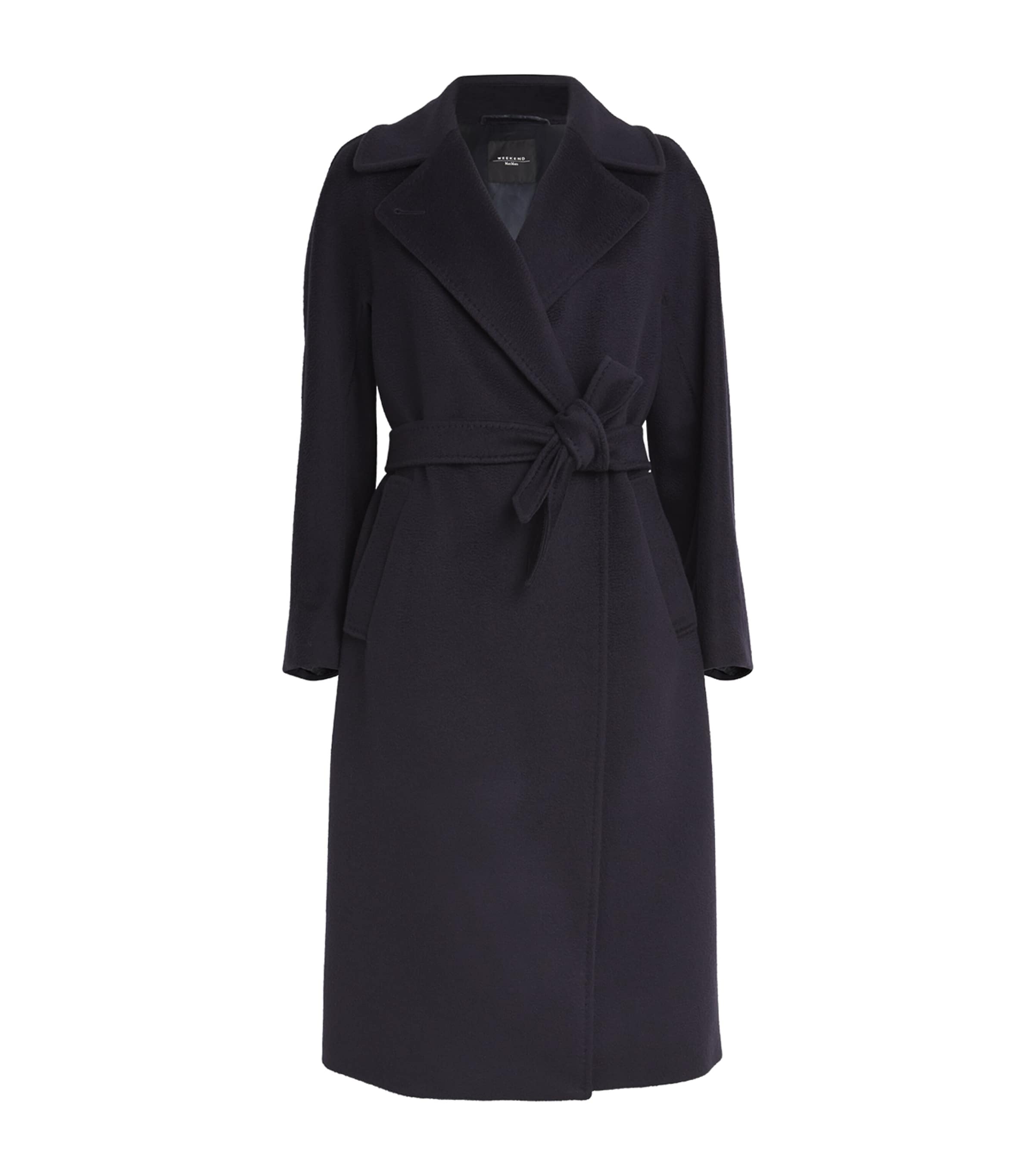 Shop Weekend Max Mara Virgin Wool Belted Coat In Blue